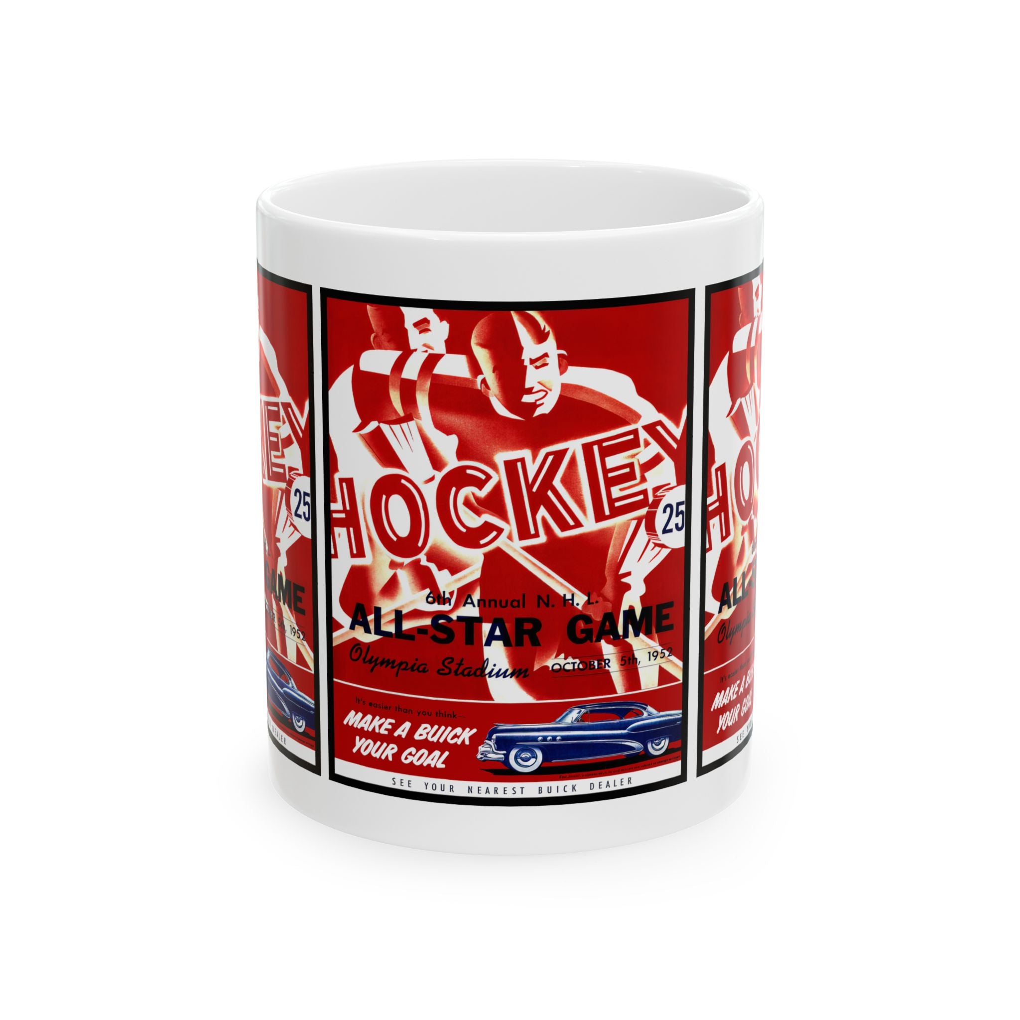 Vintage 1952 Hockey All-Star Game Program Ceramic Mug - Sports Fan Gift, Hockey Memorabilia, Gift for Dad, Unique Sports Collectible, Retro