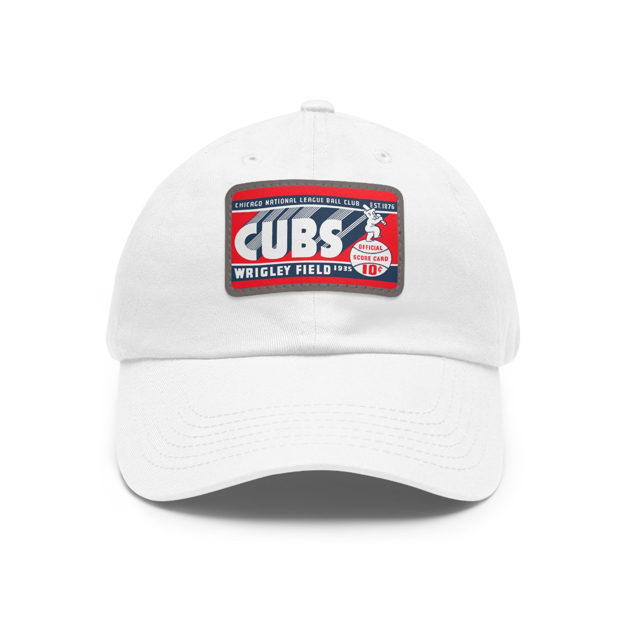 1935 Vintage Chicago Cubs Wrigley Field Scorecard Cover - Dad Hat with Leather Patch (Rectangle)