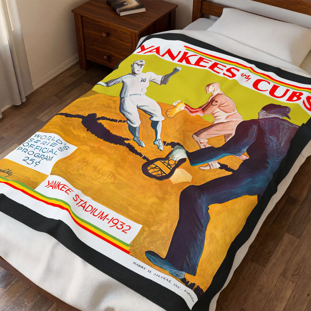 Velveteen Plush Blanket, 1932 Baseball World Series Yankees Cubs - Cozy Throw, Sports Fan Gift, Home Decor, Couch Blanket, Unique Present