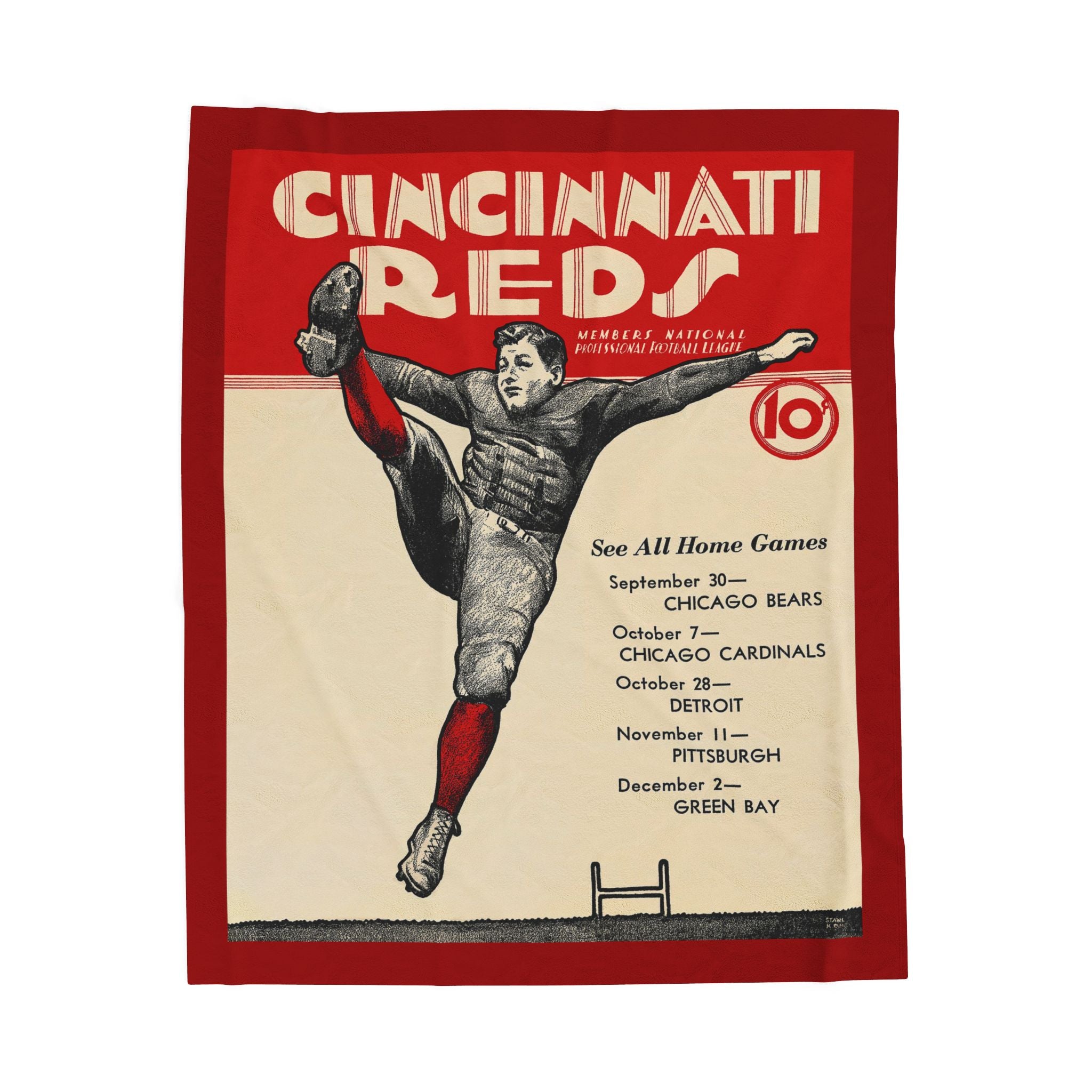 Throw Blanket, 1934 Vintage Cincinnati Reds Football Schedule - Cozy Couch Blanket, Football Fan Gift, Sports Memorabilia, Home Decor, Man