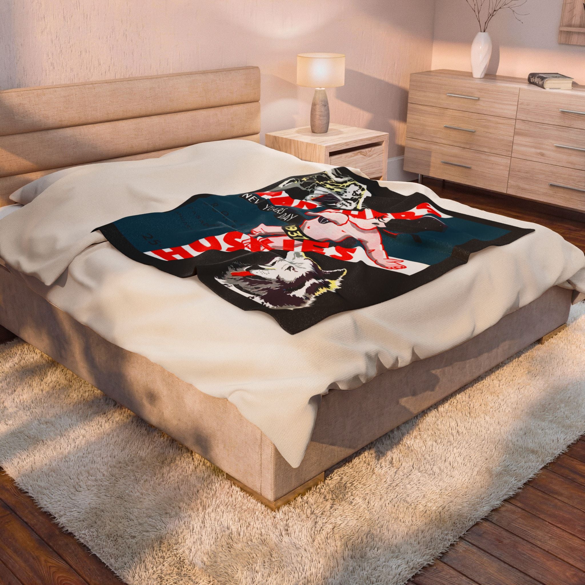 Velveteen Plush Blanket, Vintage Football Rose Bowl 1937 Washington Pittsburgh, Sports Home Decor, Cozy Throw, Game Day Gift, Fan Bedroom
