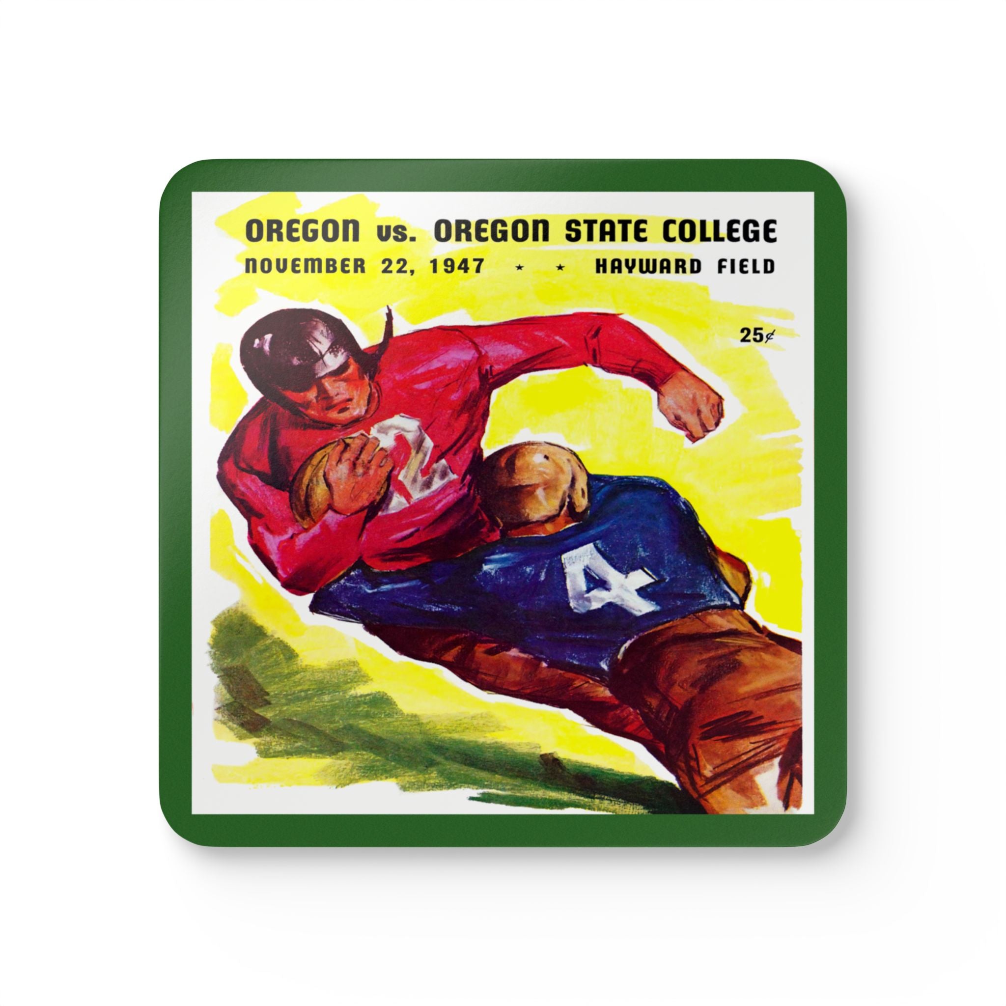 1947 Vintage Oregon State College- University of Oregon Ducks Football Program Cover - Corkwood Coaster Set