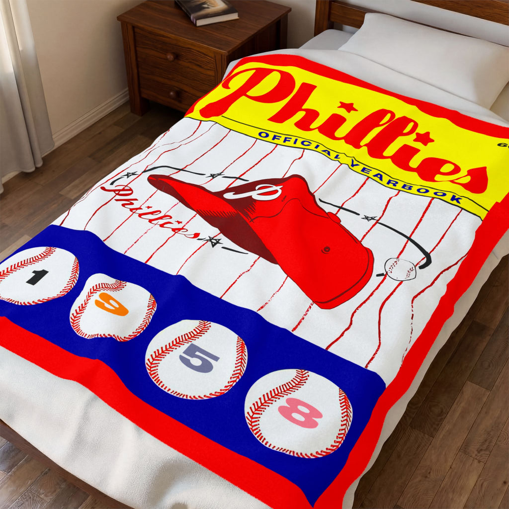 Velveteen Plush Blanket, 1958 Baseball Philadelphia Phillies Yearbook Design, Baseball Fan Gift, Sports Blanket, Bedroom Decor