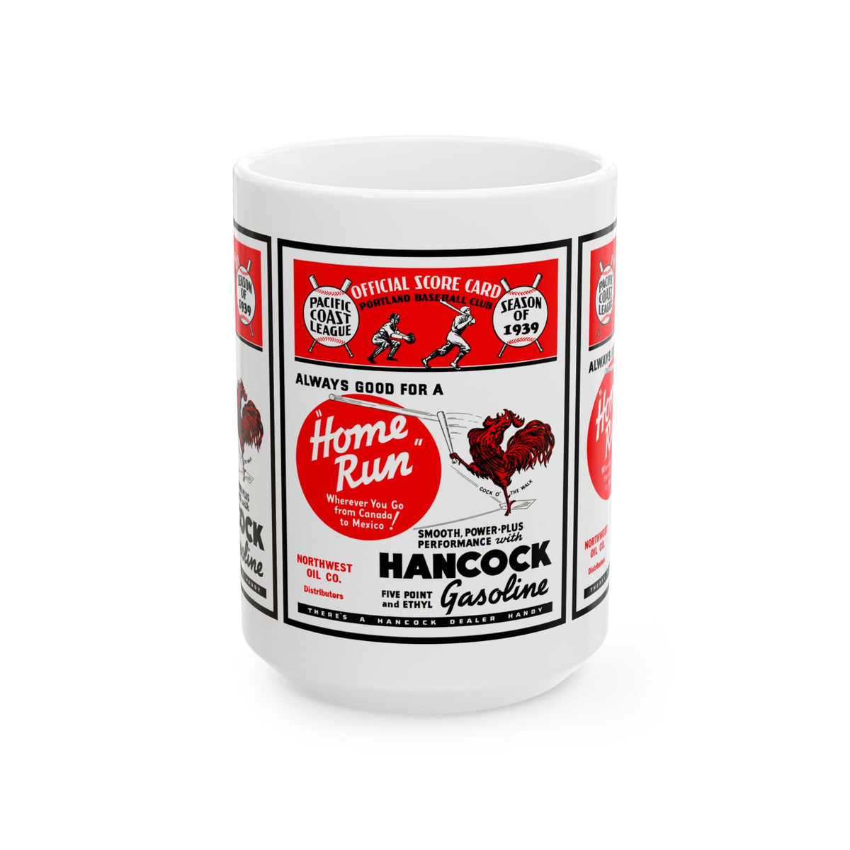 1939 Baseball Pacific Coast League Retro Hancock Gasoline 'Home Run' Ceramic Mug (11oz & 15oz)