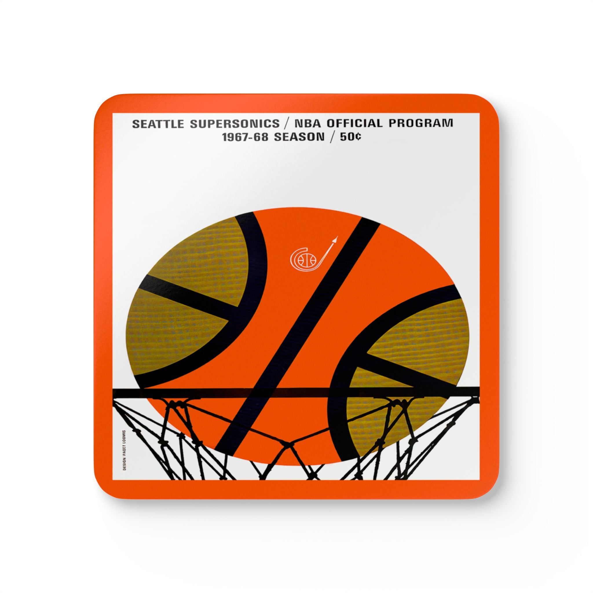 1967- 1968 Vintage Seattle Supersonics Basketball Program Cover - Corkwood Coaster Set