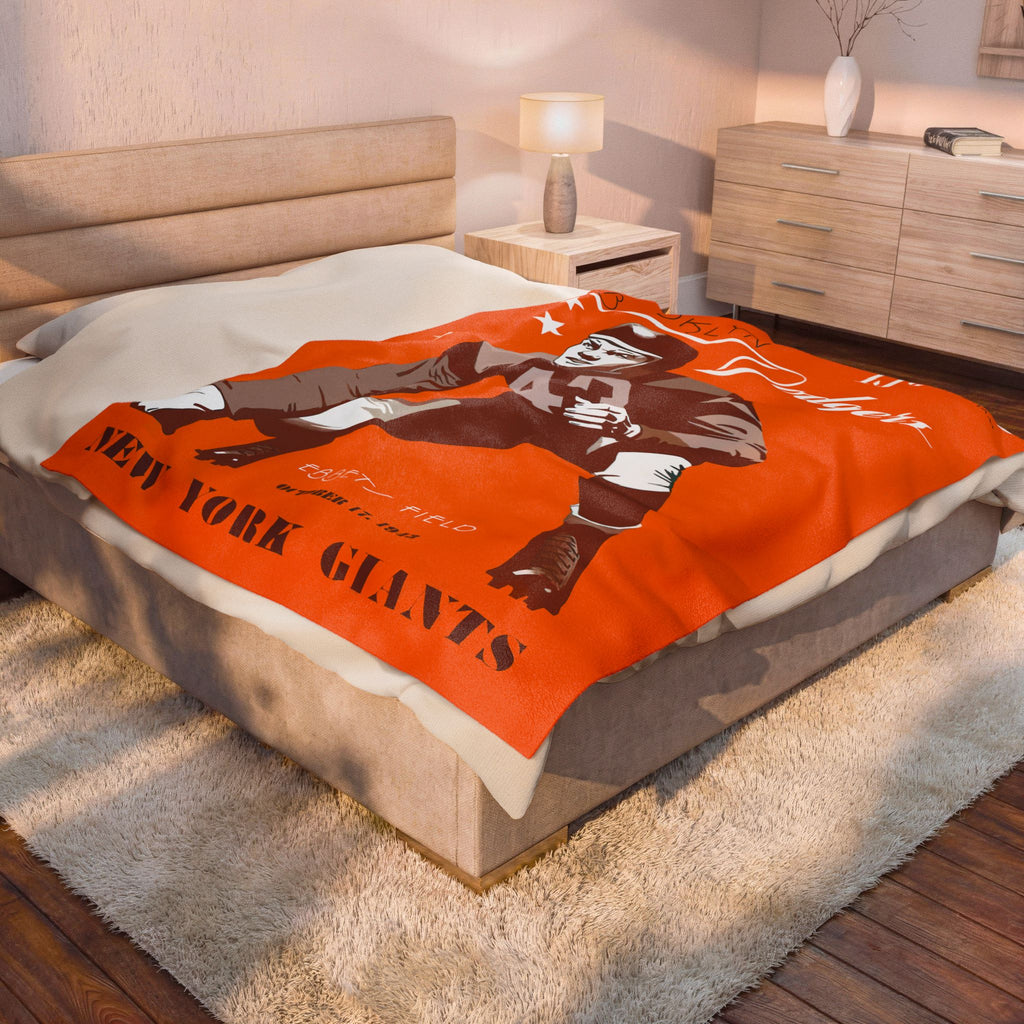 Velveteen Throw Blanket, 1943 Brooklyn Dodgers Football Program Cover, Sherpa Fleece Plush, Sports Fan Gift, Home Decor, Cozy Bedding, Couch