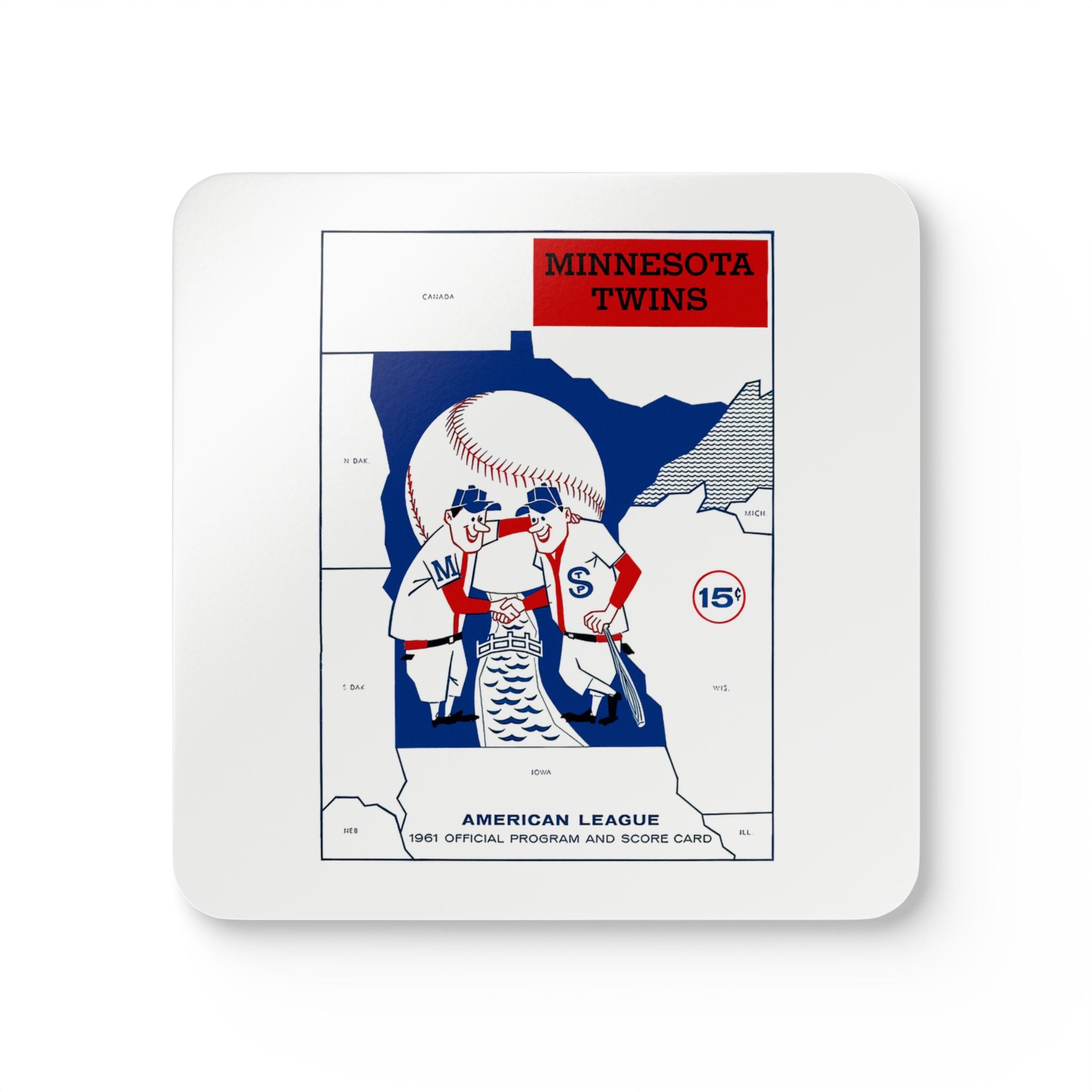 1961 Vintage Minnesota Twins Baseball Program Cover - Corkwood Coaster Set
