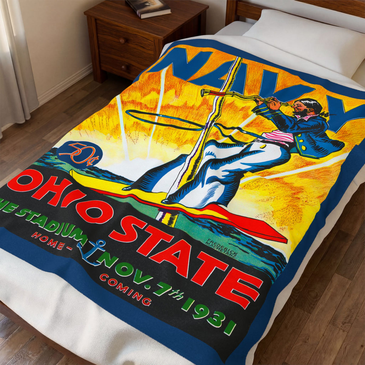 1931 Ohio State Navy Vintage Program Cover Velveteen Plush Blanket