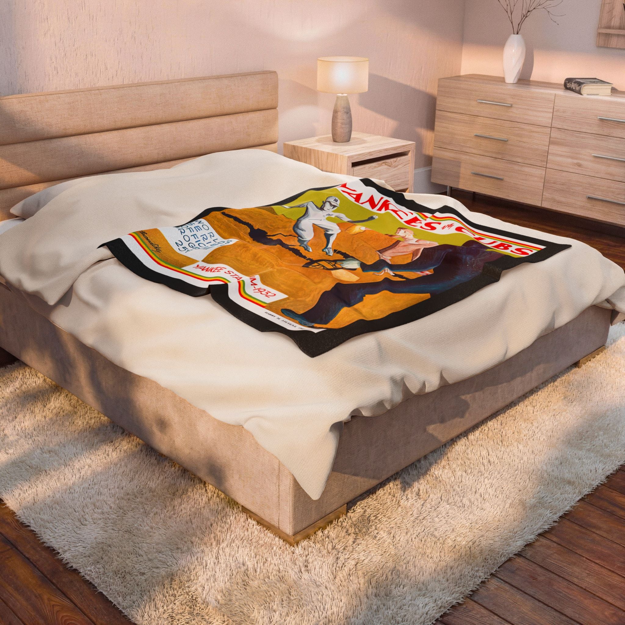 Velveteen Plush Blanket, 1932 Baseball World Series Yankees Cubs - Cozy Throw, Sports Fan Gift, Home Decor, Couch Blanket, Unique Present