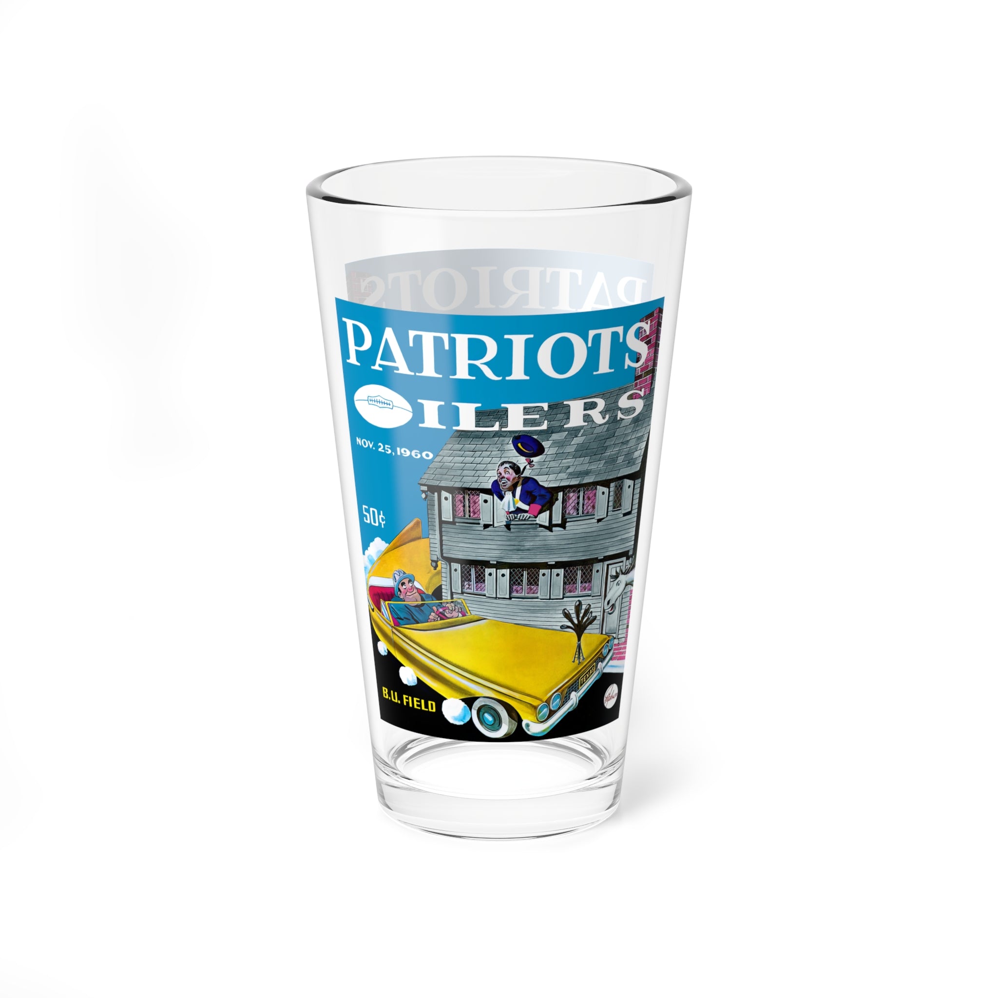 Mixing Glass, 16oz - 1960 Football Boston Patriots-Houston Oilers, Retro Sports Barware, Gift for Football Fans, Vintage Football Decor