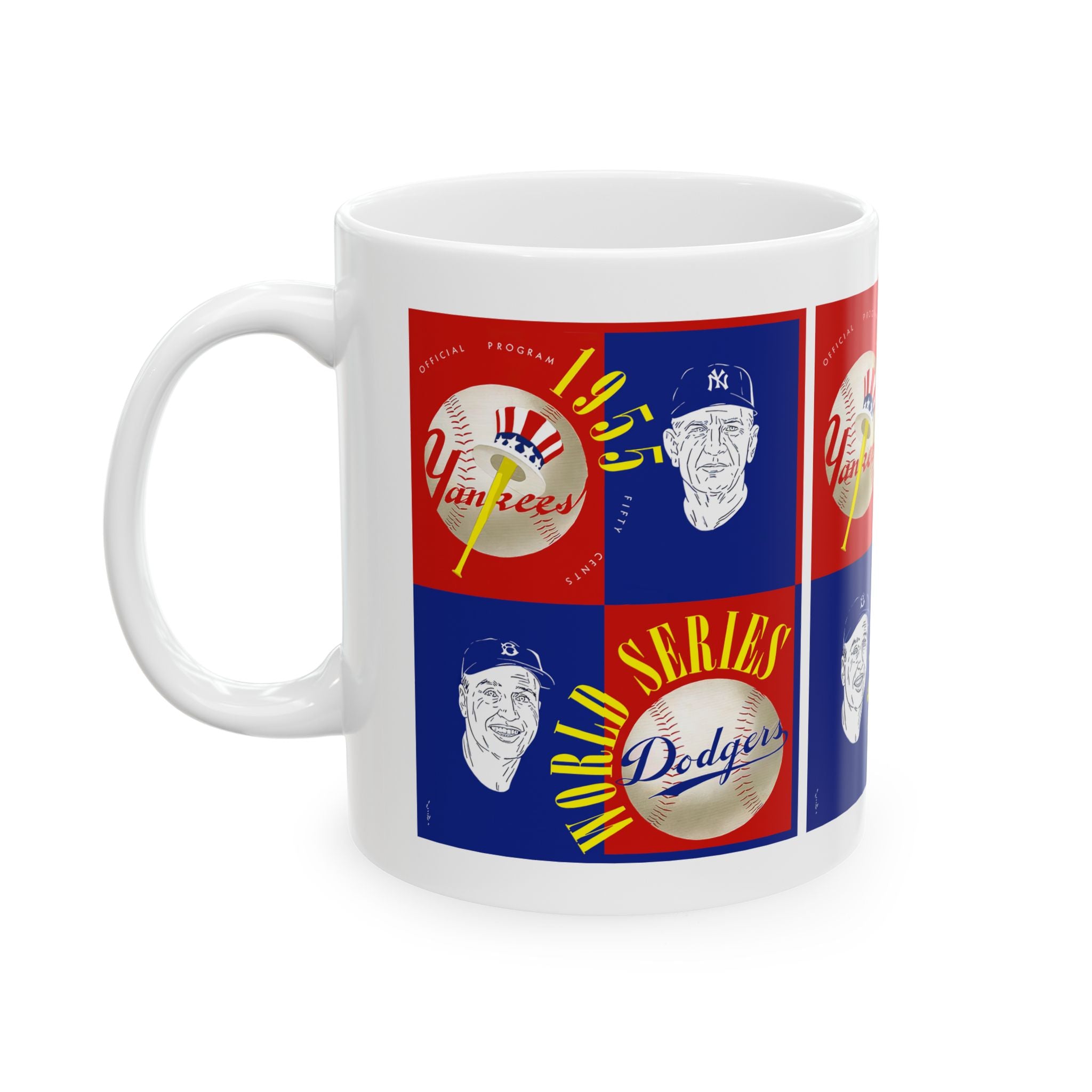 Ceramic Mug, 1955 Vintage New York Yankees - Brooklyn Dodgers World Series Program Cover, Baseball Fan Gift, Coffee Cup, Sports Memorabilia,