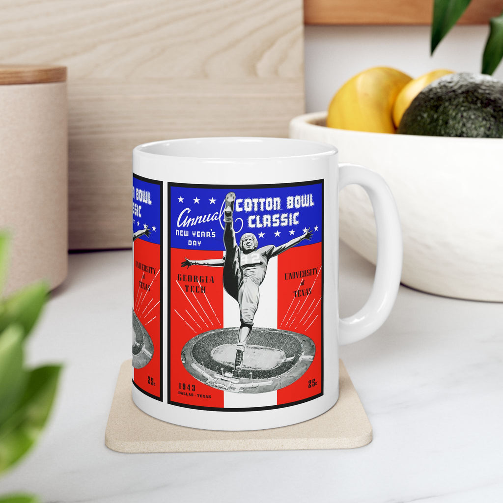 1943 Cotton Bowl Ceramic Mug — Texas vs. Georgia Tech Football Collector 11oz and 15oz