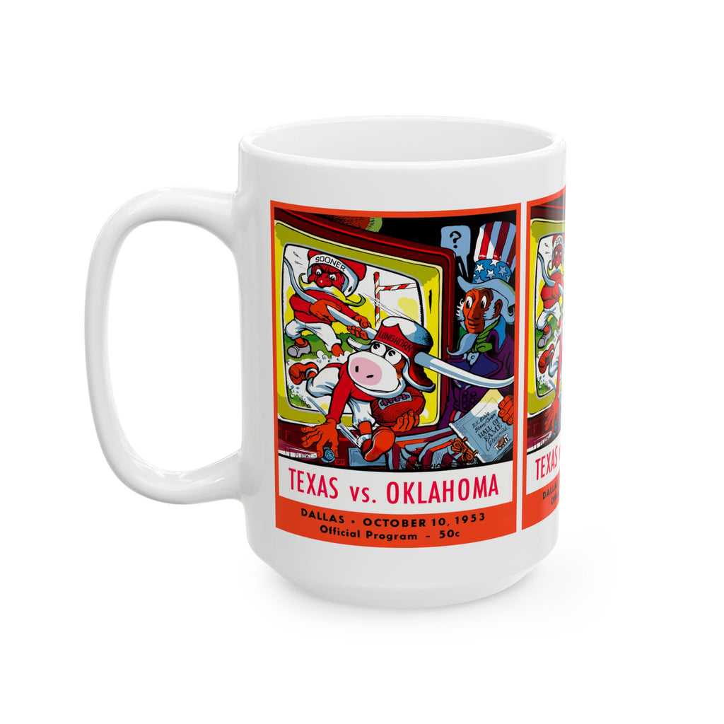 Ceramic Mug, 1953 Football Oklahoma Texas, Vintage Design Coffee Cup, Sports Fan Gift, Football Lover Mug, Team Rivalry Cup, College Game