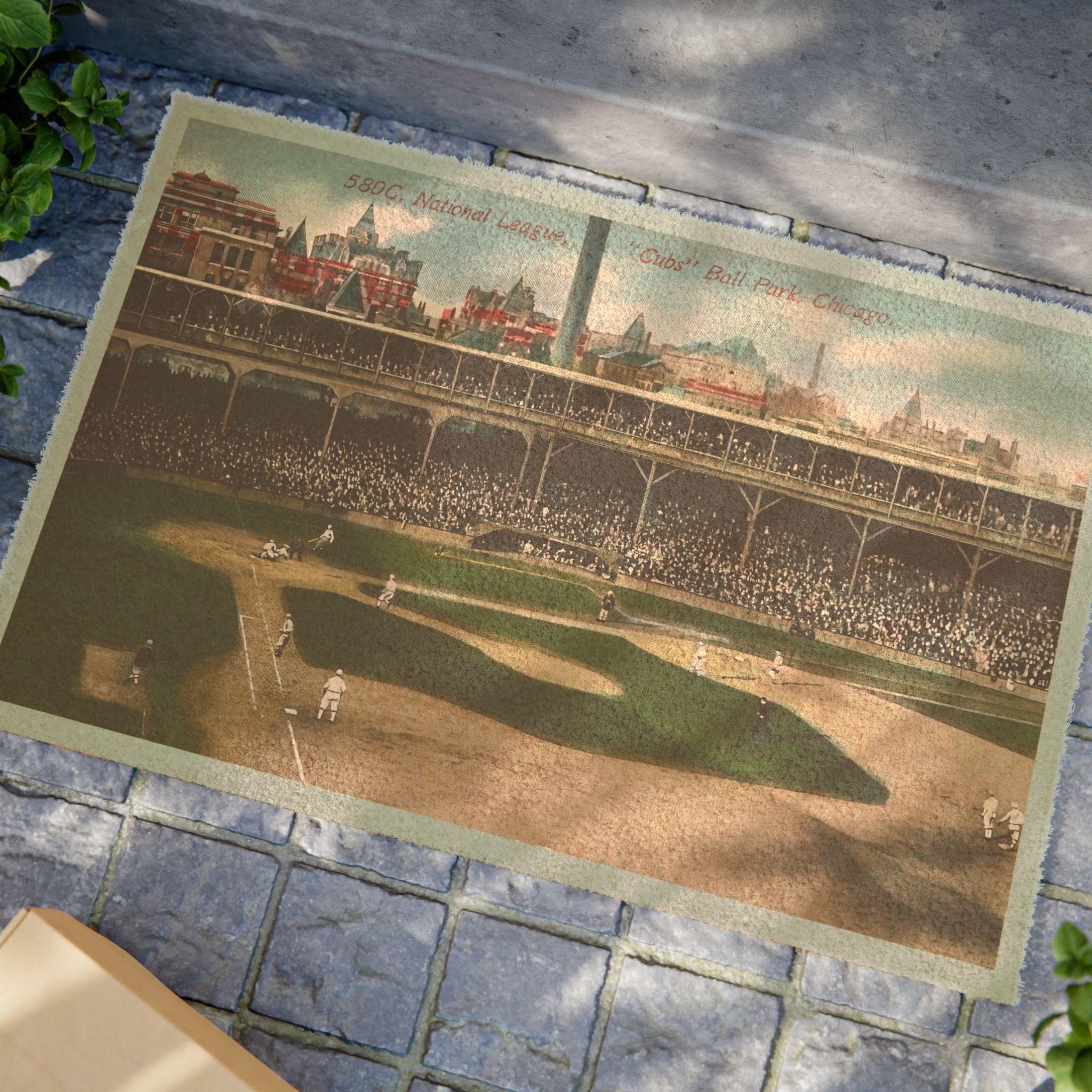 1912 Baseball Cubs Ballpark Postcard Doormat | Vintage Baseball Stadium