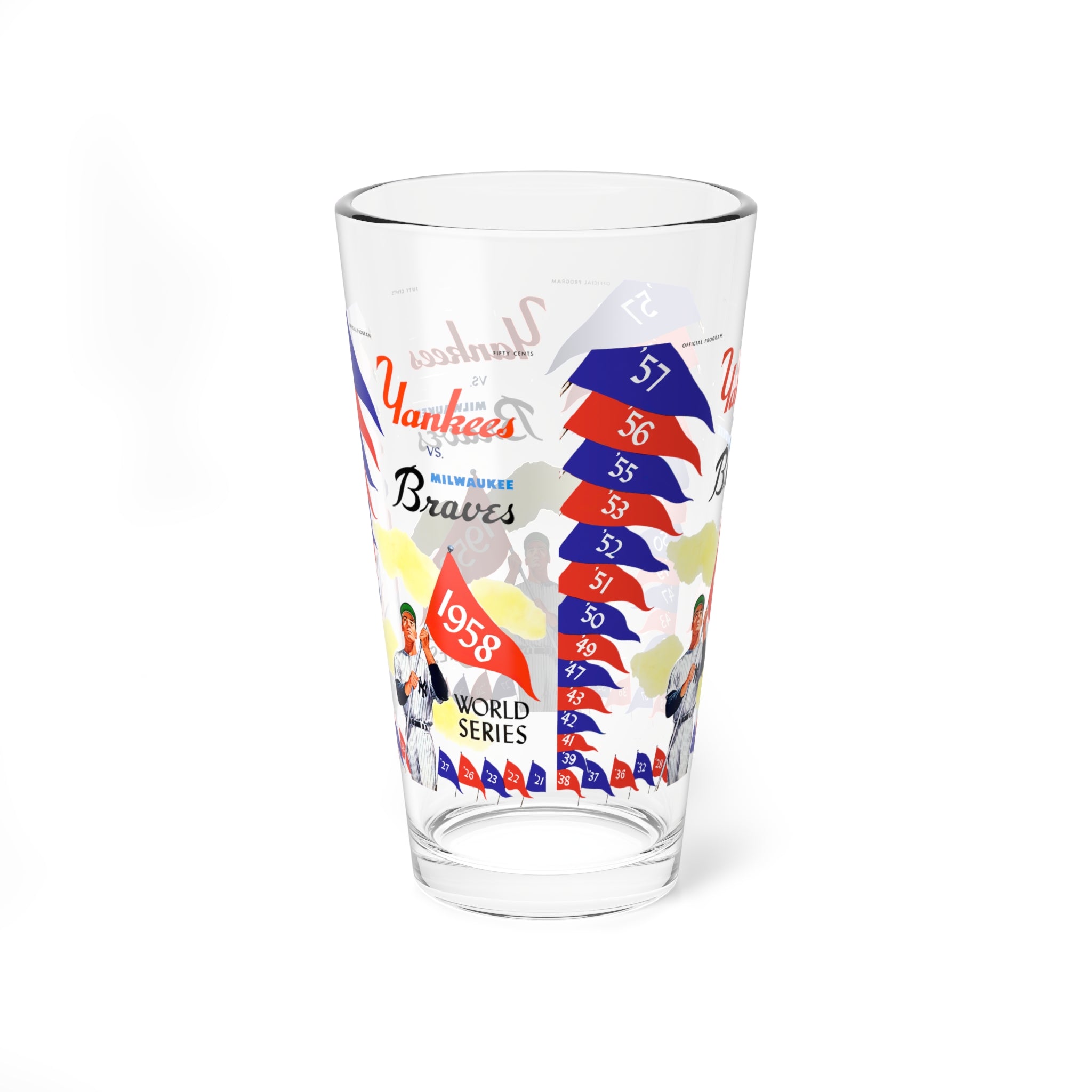 1958 Vintage Milwaukee Braves - New York Yankees World Series Program Cover -  Pint Glass, 16oz