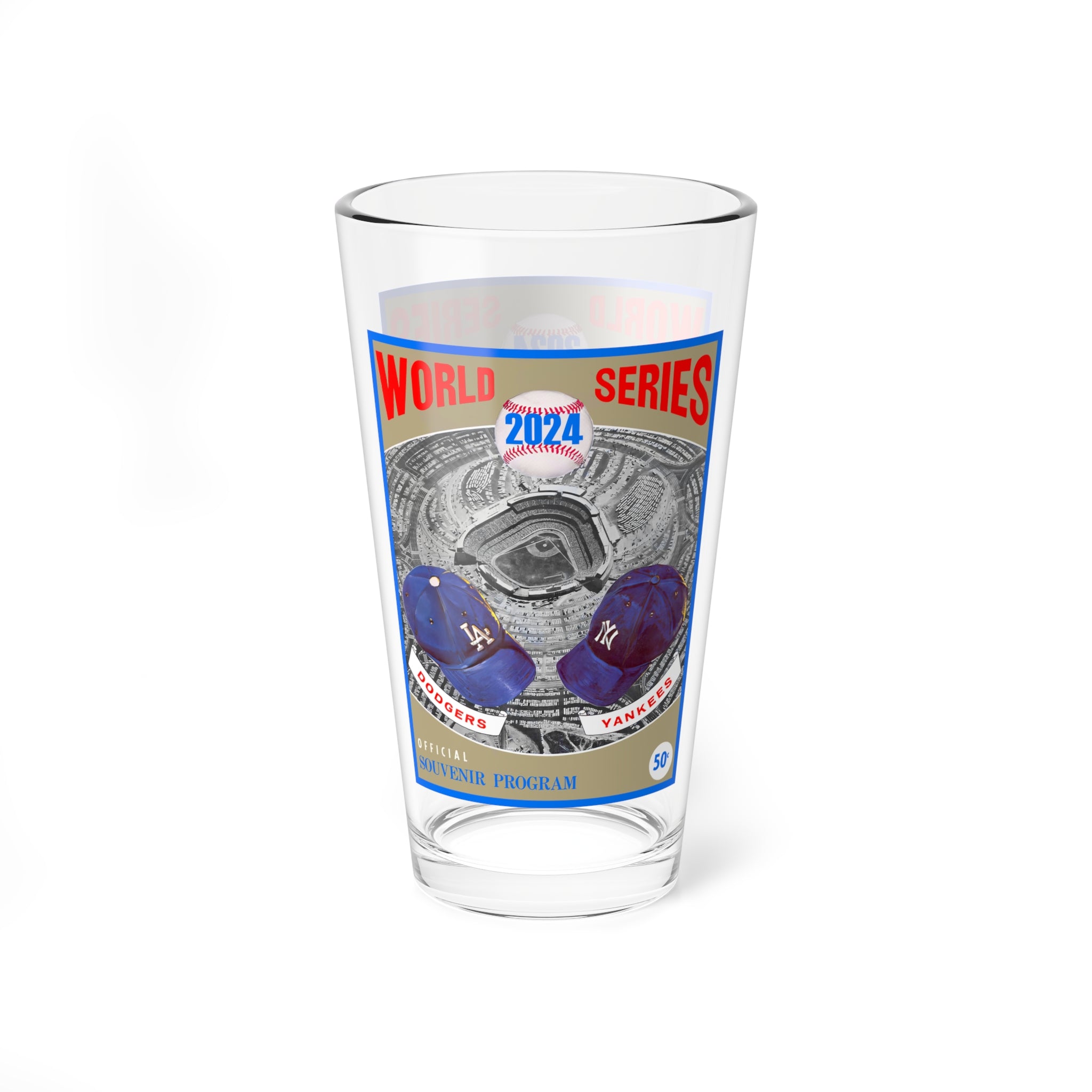 Mixing Glass, 16oz - 2024 Baseball World Series - Dodgers - Yankees, Sports Fan Gift, Baseball Game Day Cup, Barware Decor, Team Spirit