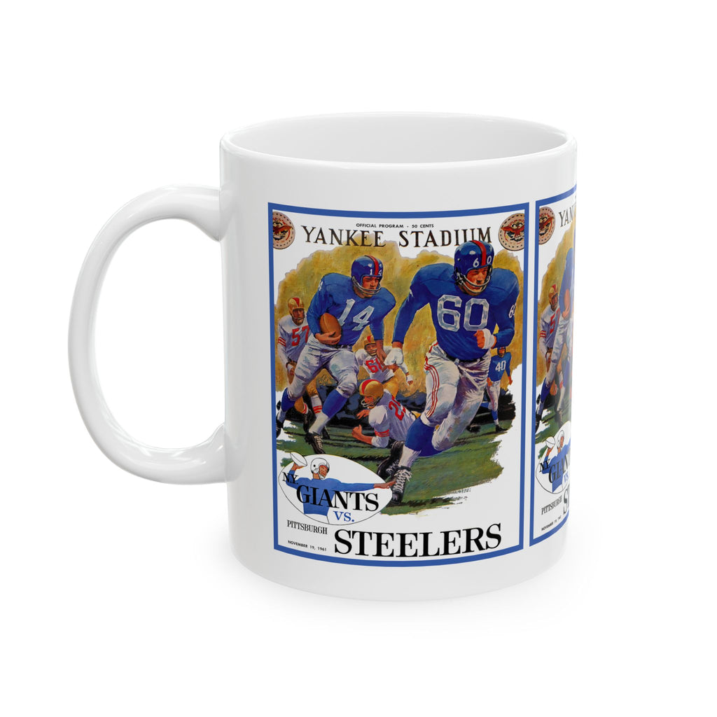 1961 Vintage Football Game Ceramic Mug — 'Giants vs Steelers' Yankee Stadium Poster (11oz/15oz)