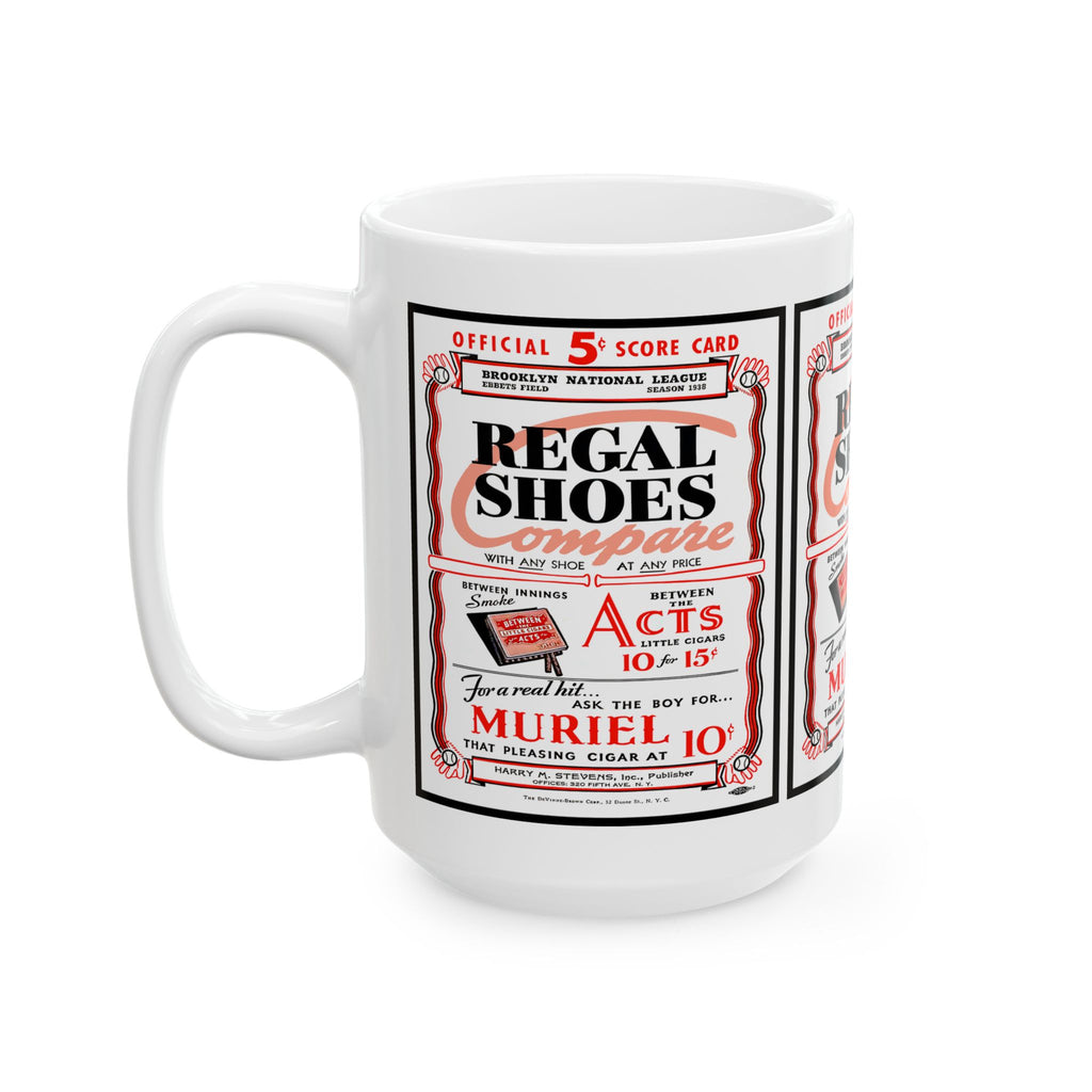 Vintage 1938 Brooklyn Dodgers Program Cover - Regal Shoes Ceramic Mug (11oz, 15oz) - Coffee Cup