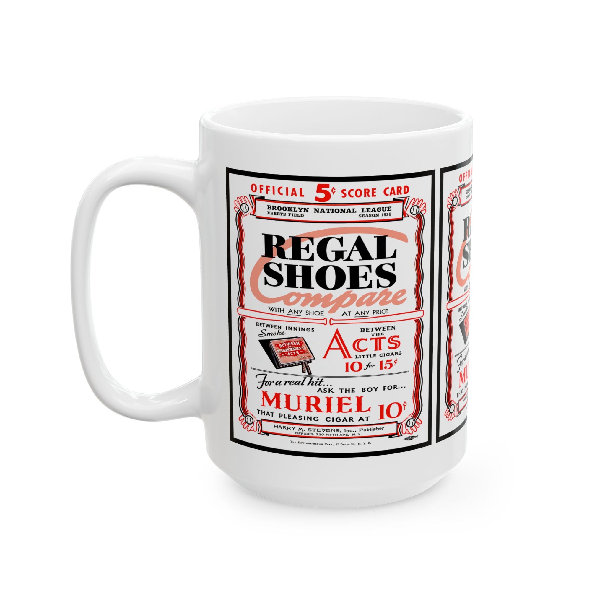 Vintage 1938 Brooklyn Dodgers Program Cover - Regal Shoes Ceramic Mug (11oz, 15oz) - Coffee Cup