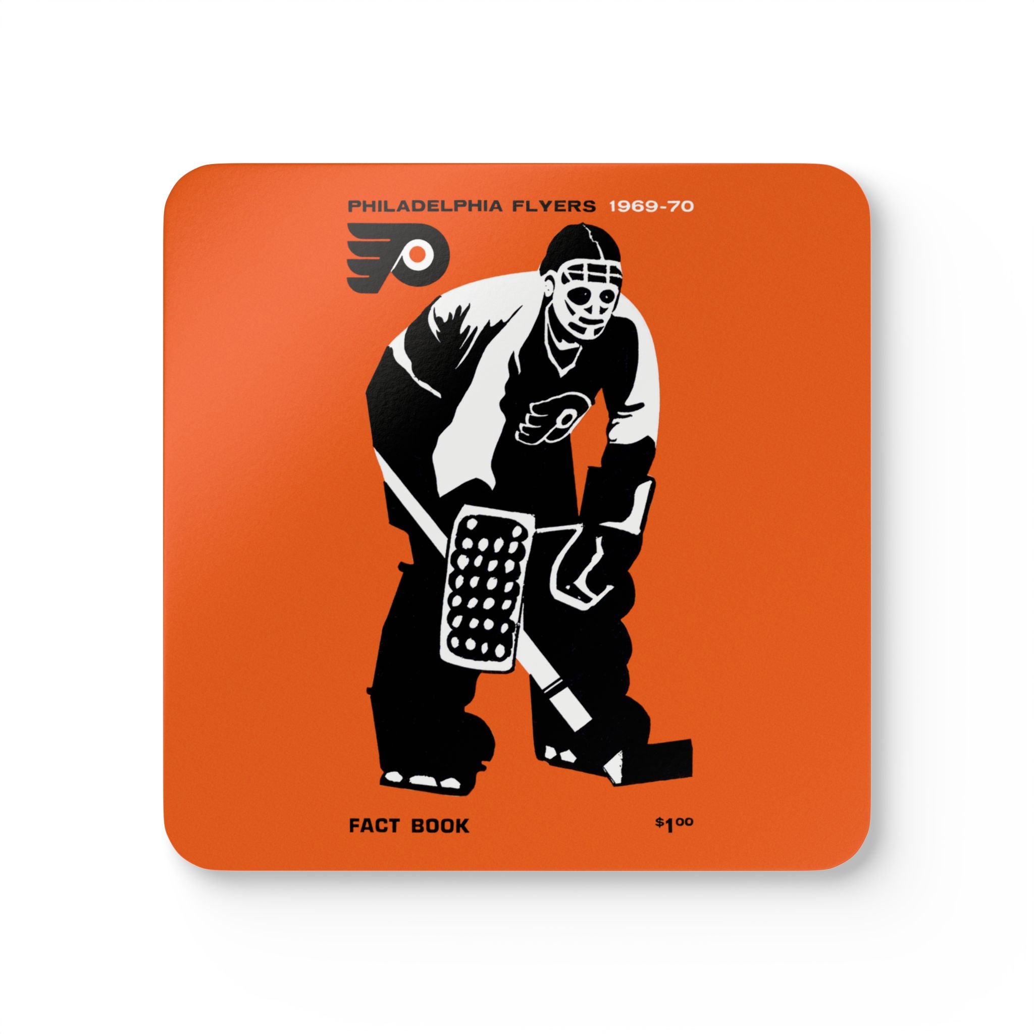 1969-1970 Vintage Philadelphia Flyers Hockey Media Guide Cover - Corkwood Coaster Set