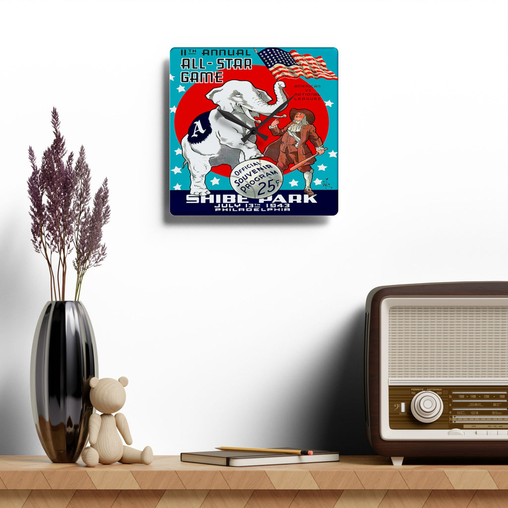1943 Vintage All-Star Baseball Game Program Cover -Shibe Park, Philadelphia  - Acrylic Wall Clock