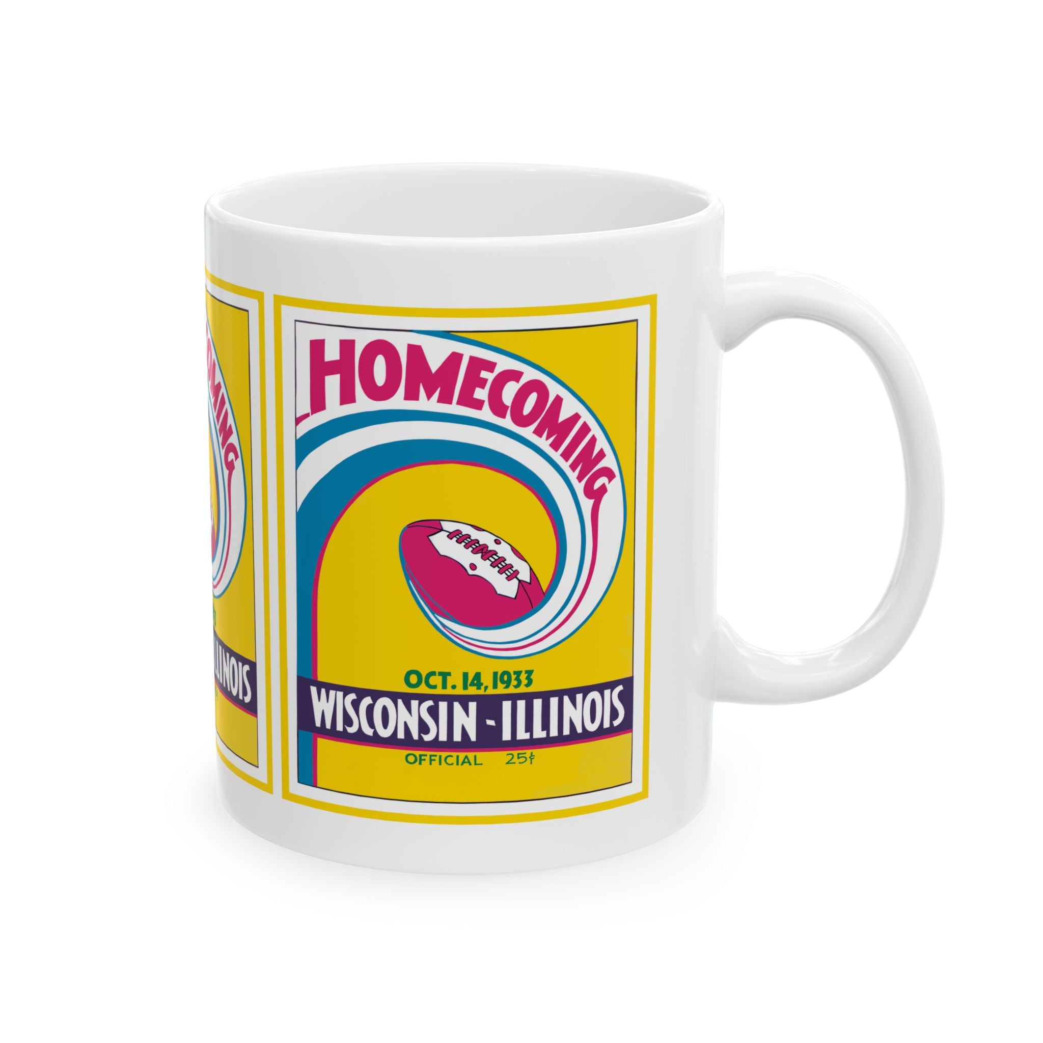 Vintage 1933 Football Wisconsin Illinois Homecoming Ceramic Mug, Retro College Sports Fan Gift, 11oz, 15oz Cup, Game Day Souvenir, Coffee