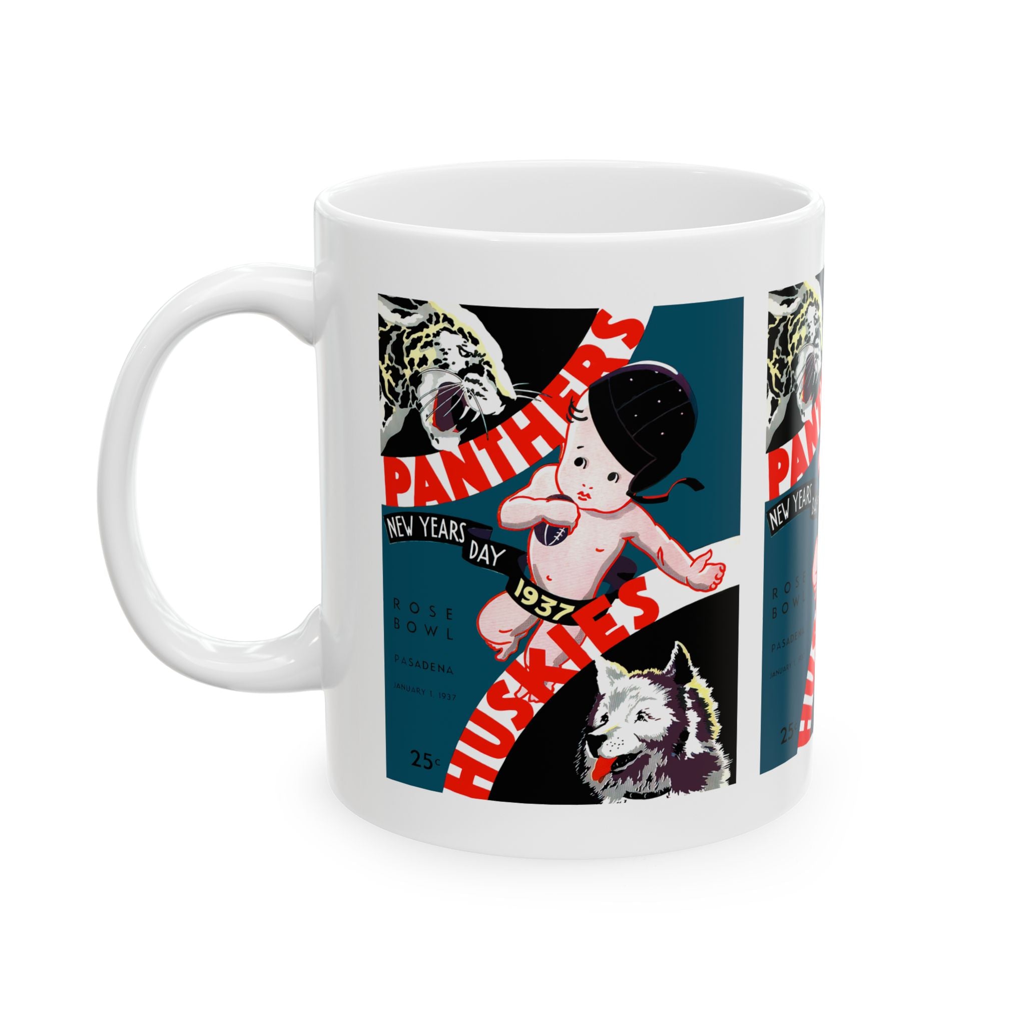 1937 Vintage Rose Bowl - Pittsburgh Panthers - Washington Huskies Football Program Cover - Ceramic Mug, 11oz
