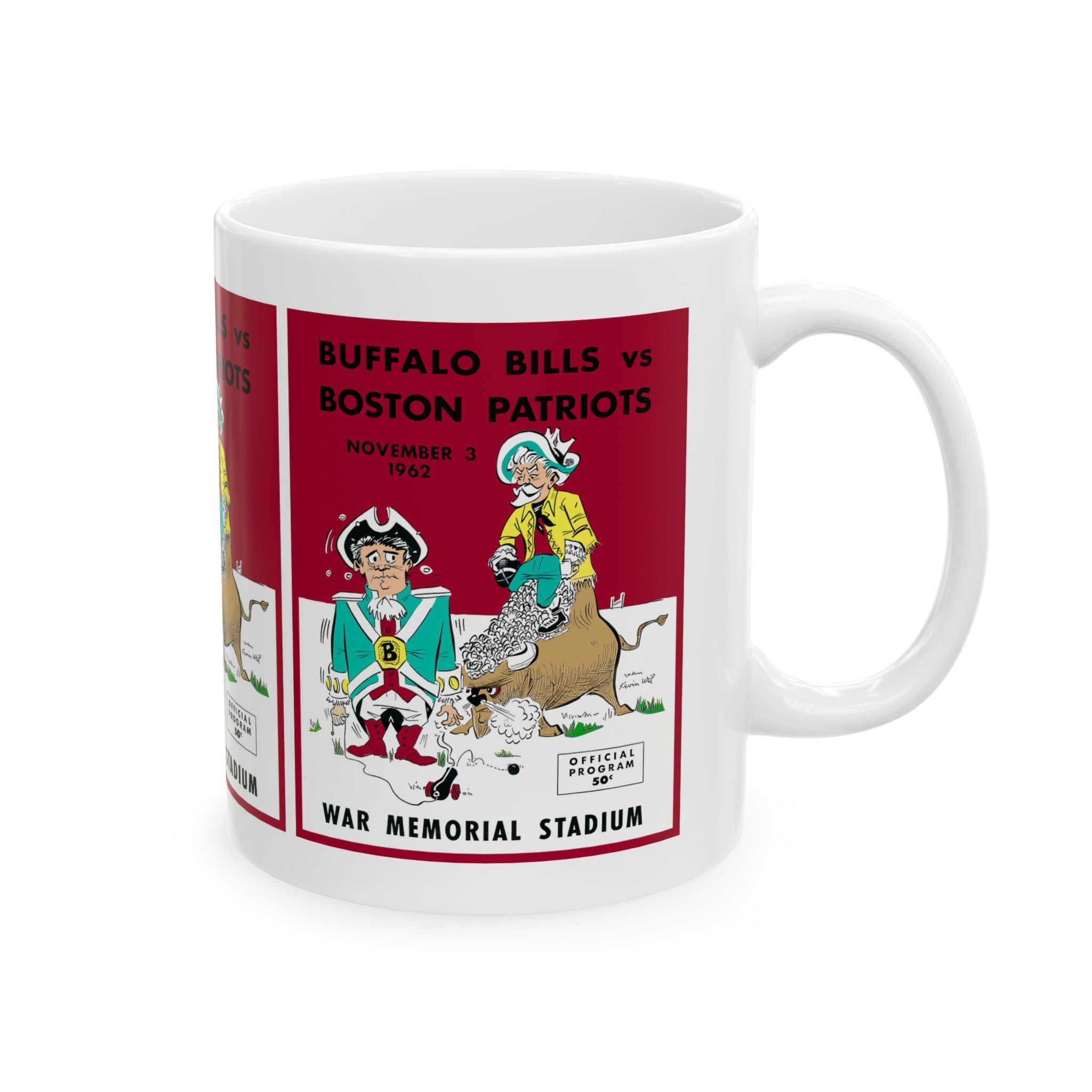 Vintage 1962 Football Buffalo Bills-Boston Patriots Ceramic Mug, Sports Fan Gift, Retro Football Team Cup, 11oz 15oz, Football Collectible