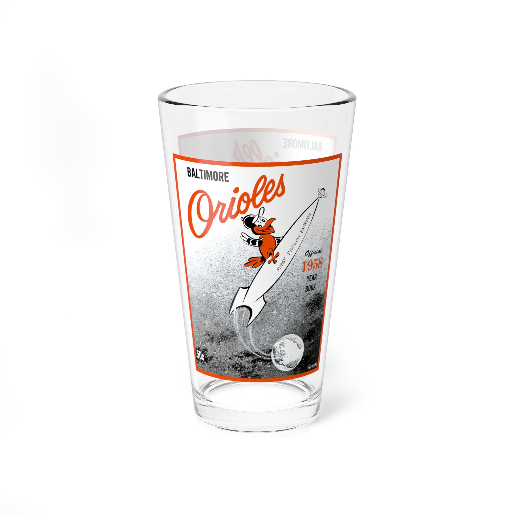 Vintage 1958 Baseball Baltimore Orioles Mixing Glass, 16oz - Retro Sports Bar Decor, Gift for Orioles Fans, Baseball Memorabilia, Man Cave