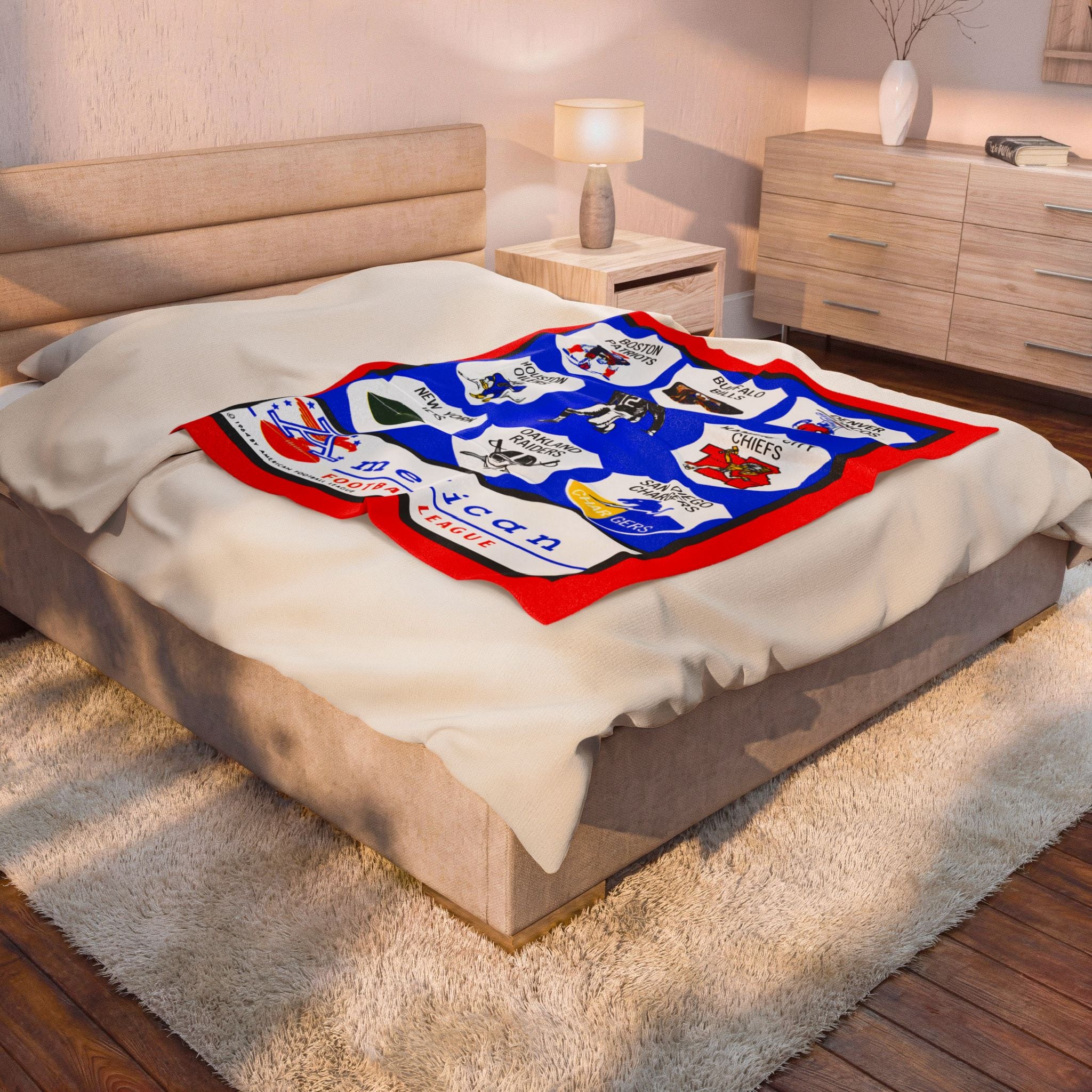 Velveteen Plush Blanket, Retro 1964 American Football League Football Design - Vintage Sports Throw, Cozy Sofa Cover, Football Fan Gift