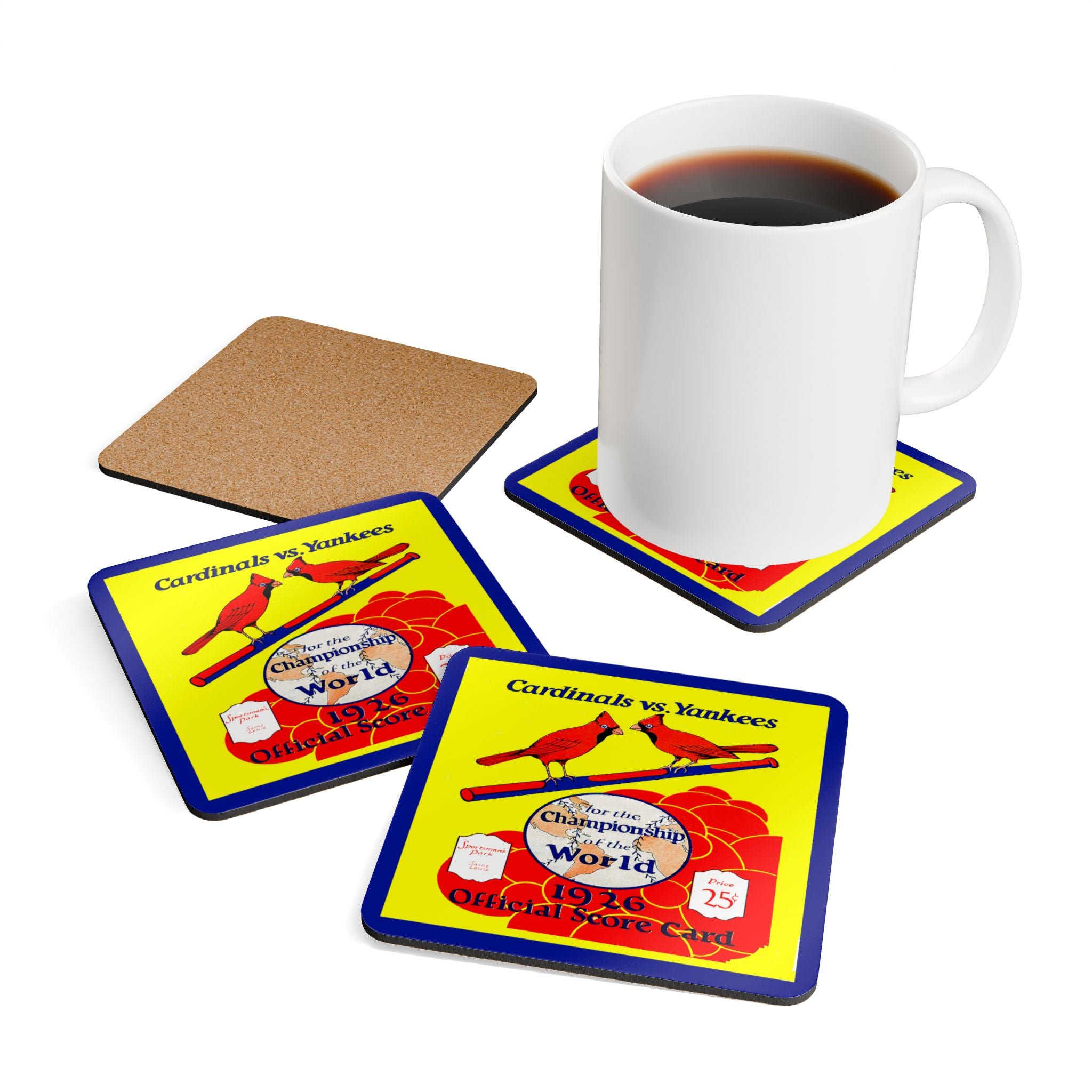 1926 Vintage St Louis Cardinals World Series Baseball Program Cover - Corkwood Coaster Set