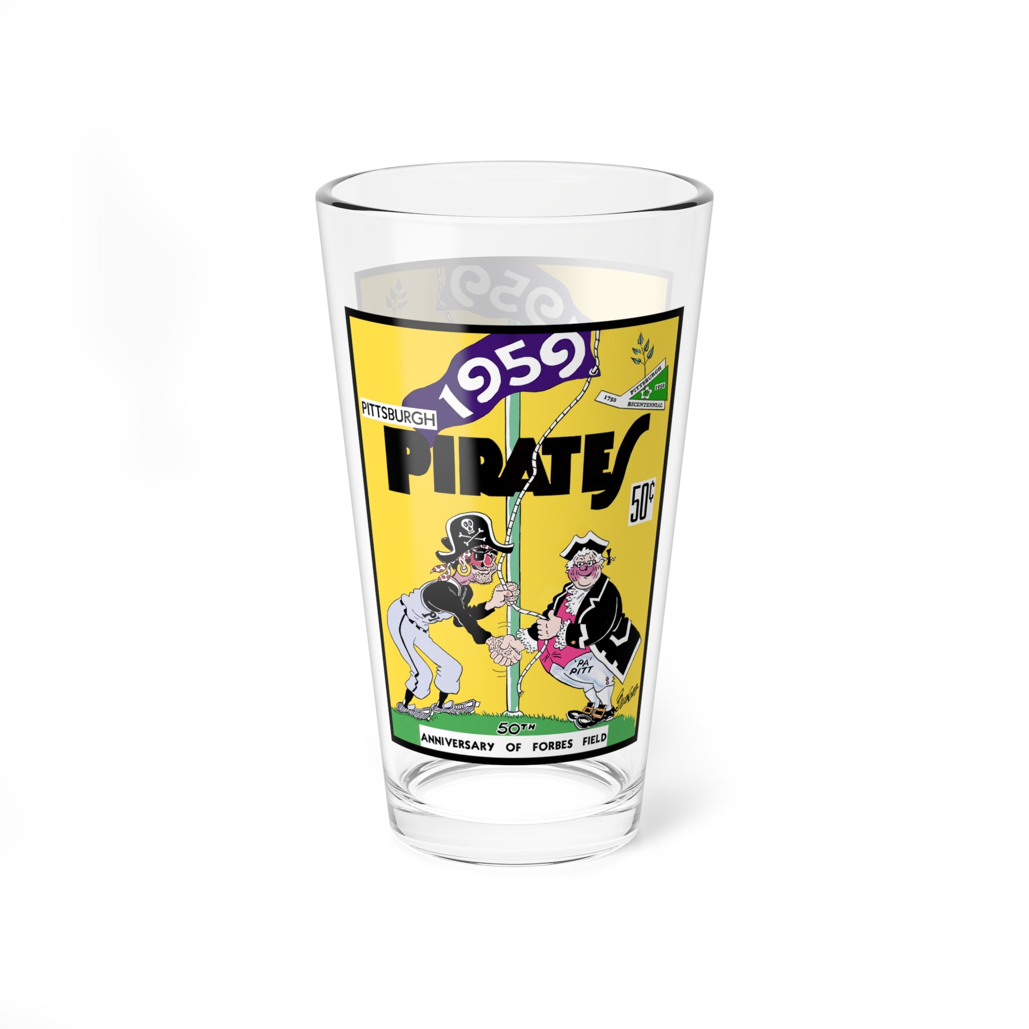 Mixing Glass, 16oz - Retro 1959 Baseball Pittsburgh Pirates Yearbook Design, Perfect for Sports Fans, Gift for Baseball Enthusiasts, Vintage