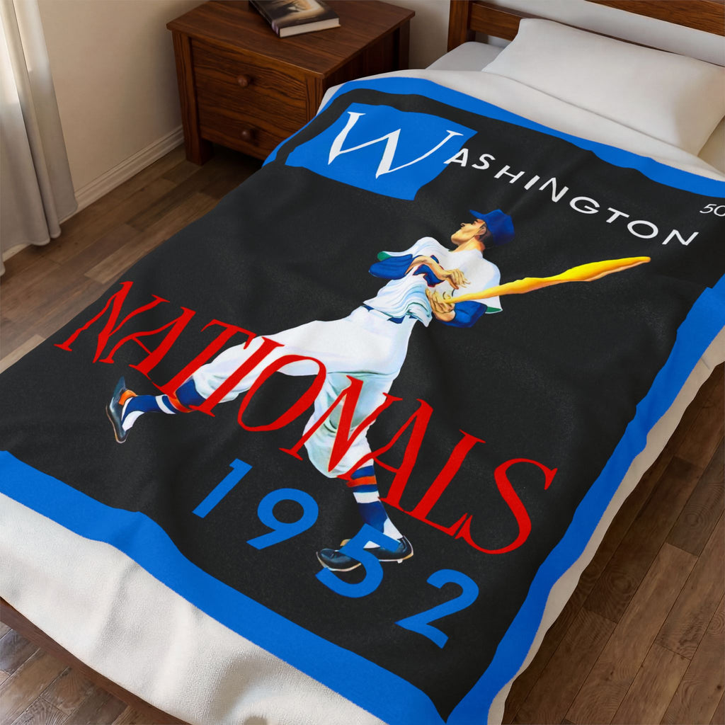 Velveteen Plush Blanket, Sports Blanket, Baseball Fan Gift, 1952 Washington Nationals, Cozy Throw Blanket, Gift for Him, Home Decor