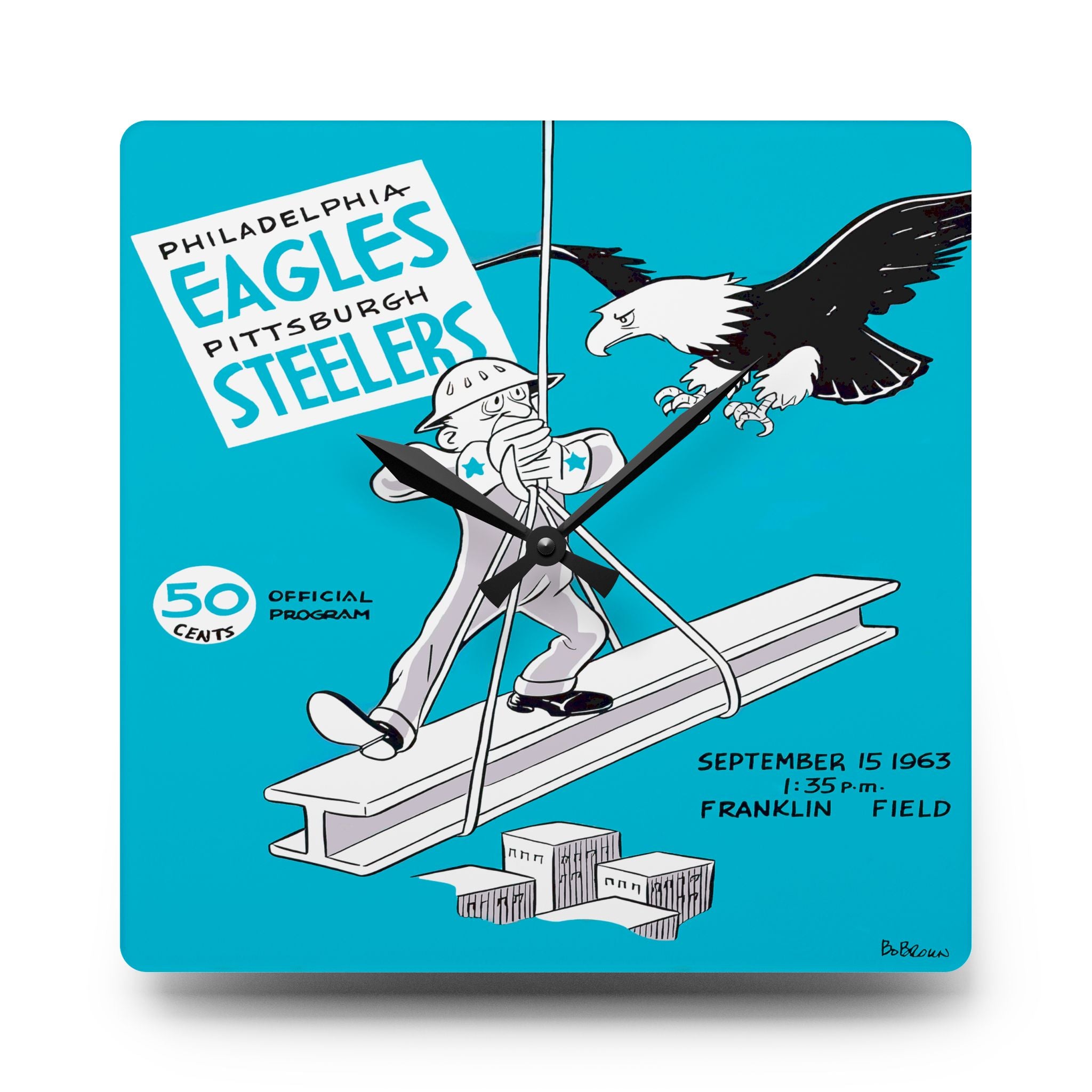 1963 Vintage Philadelphia Eagles - Pittsburgh Steelers Football Program Cover - Acrylic Wall Clock