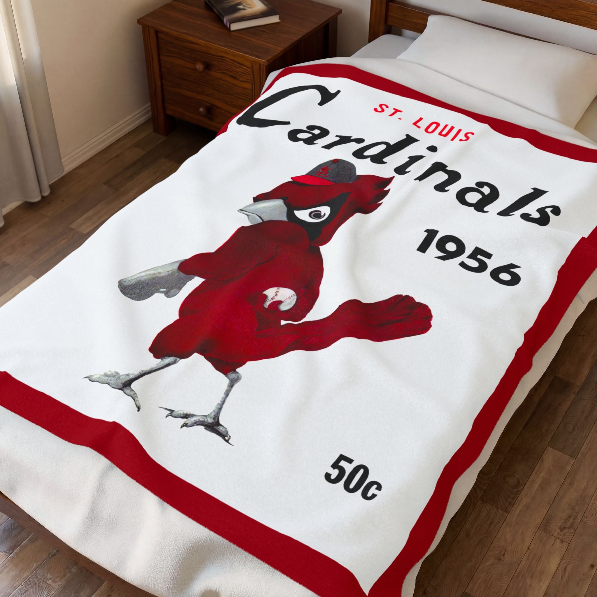 Velveteen Plush Blanket, 1956 Cardinals Baseball Yearbook Design, Cardinals Blanket, Baseball Blanket, Sports Blanket, Gift for Baseball