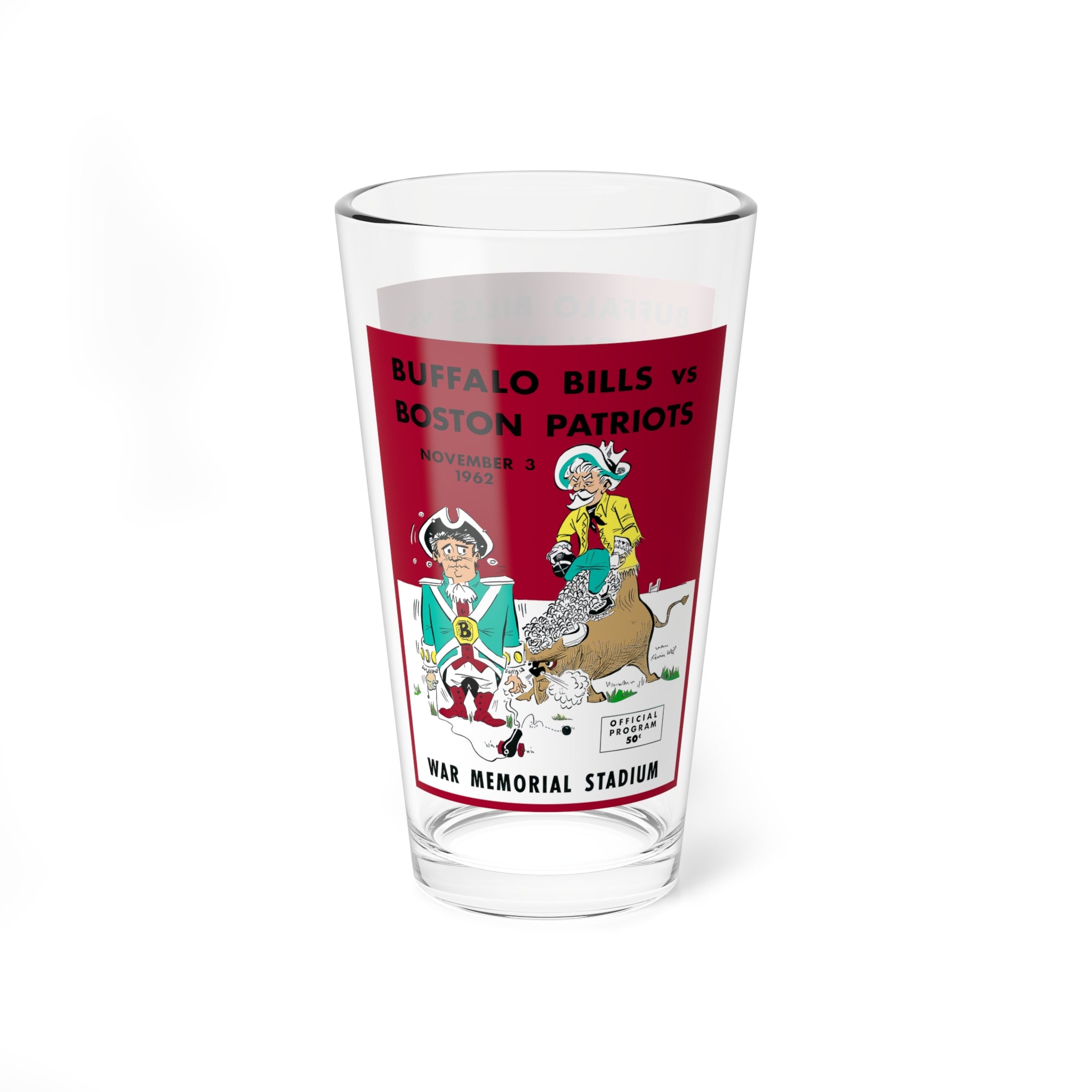 Vintage Football Mixing Glass, 1962 Buffalo Bills-Boston Patriots, Sports Barware, Drinking Glass, Retro Football Fan Gift