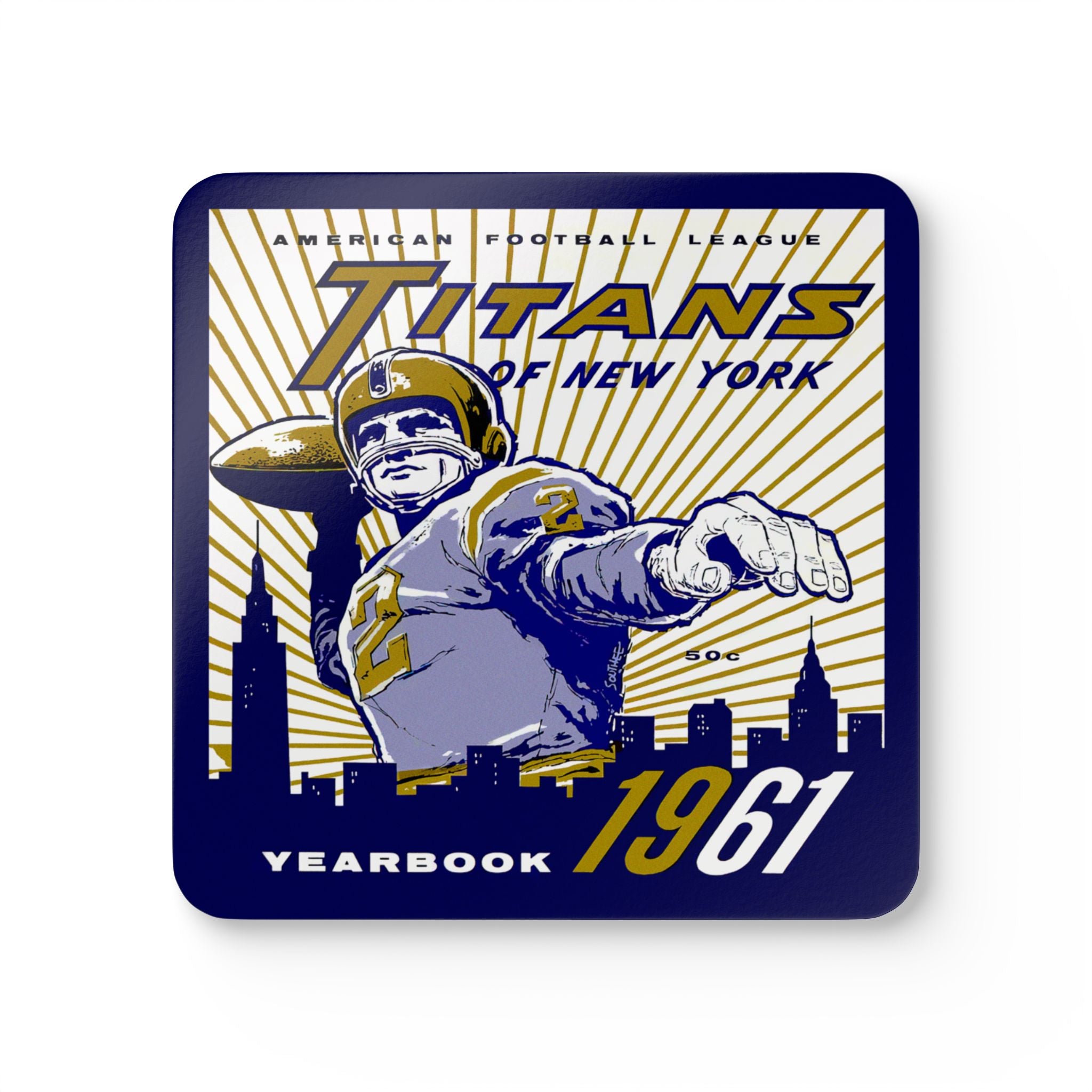 1961 Vintage New York Titans Football Yearbook Cover - Corkwood Coaster Set