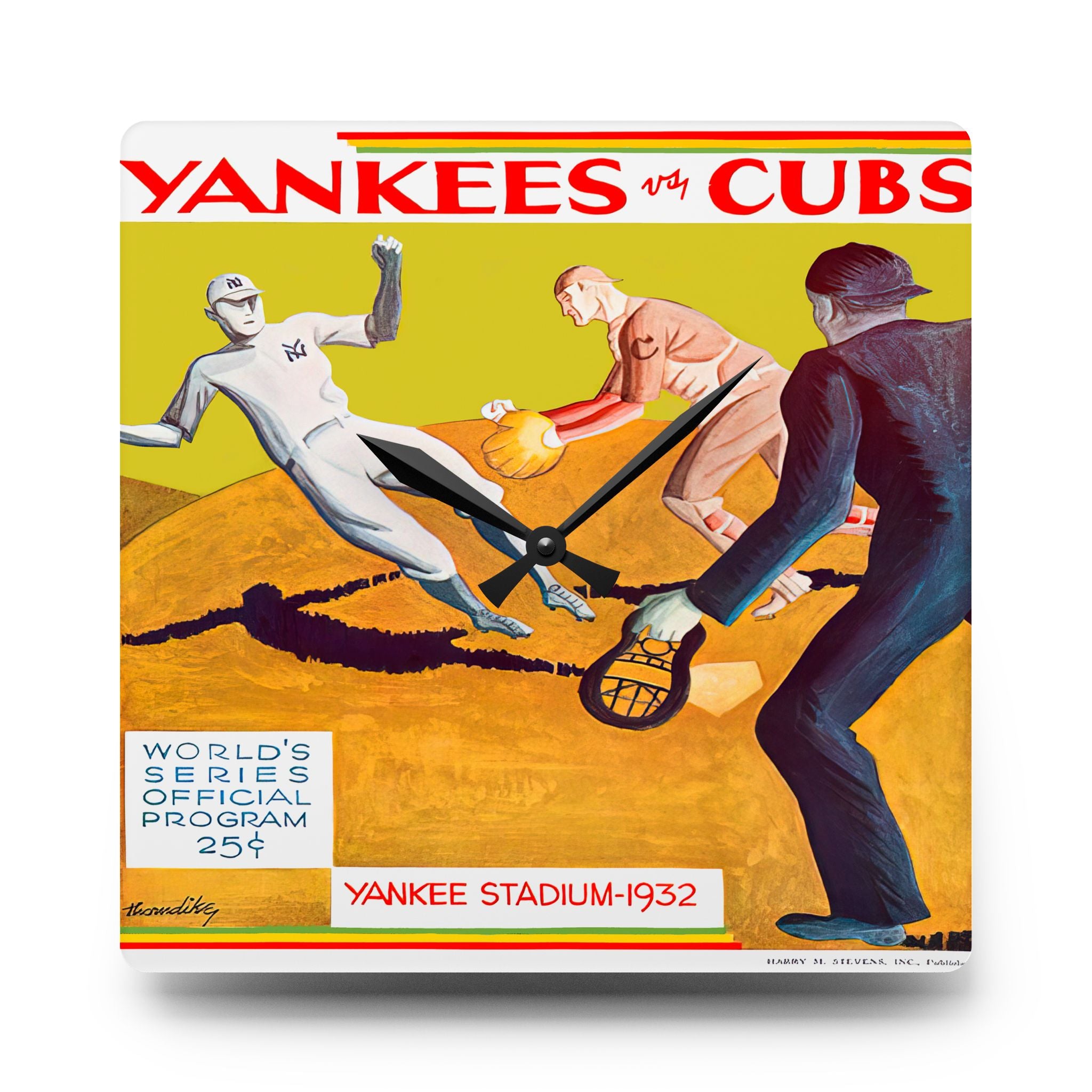 Vintage Baseball World Series Acrylic Wall Clock, 1932 Yankees Cubs Memorabilia, Sports Fan Gift, Home Decor, Man Cave Clock