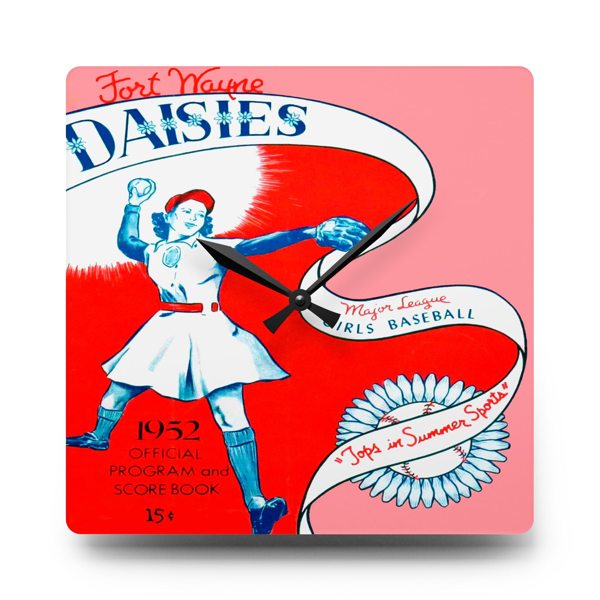 1952 Vintage Fort Wayne Daises Baseball Program Cover - Acrylic Wall Clock