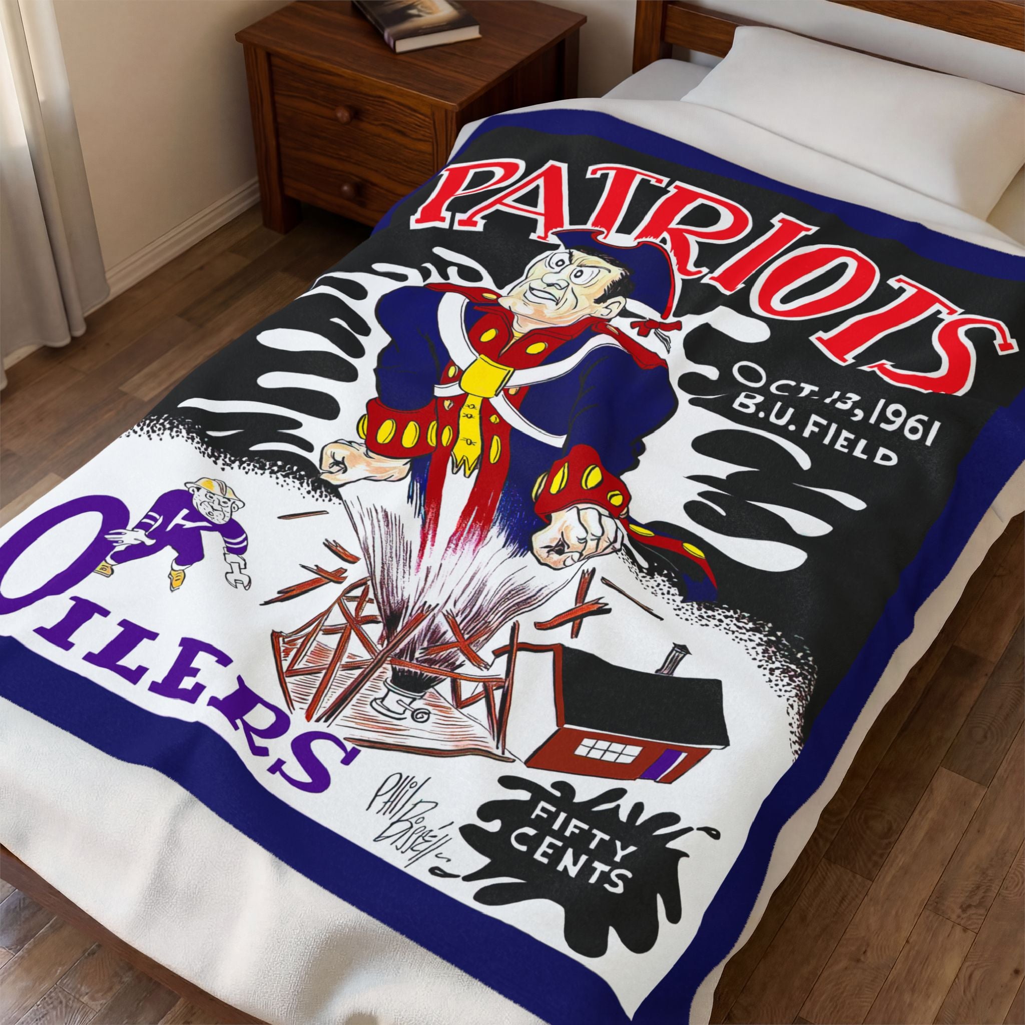 Vintage Boston Patriots-Houston Oilers Football Program Cover Velveteen Plush Blanket - Retro Sports, Football  Fan Gift, Football Game Day