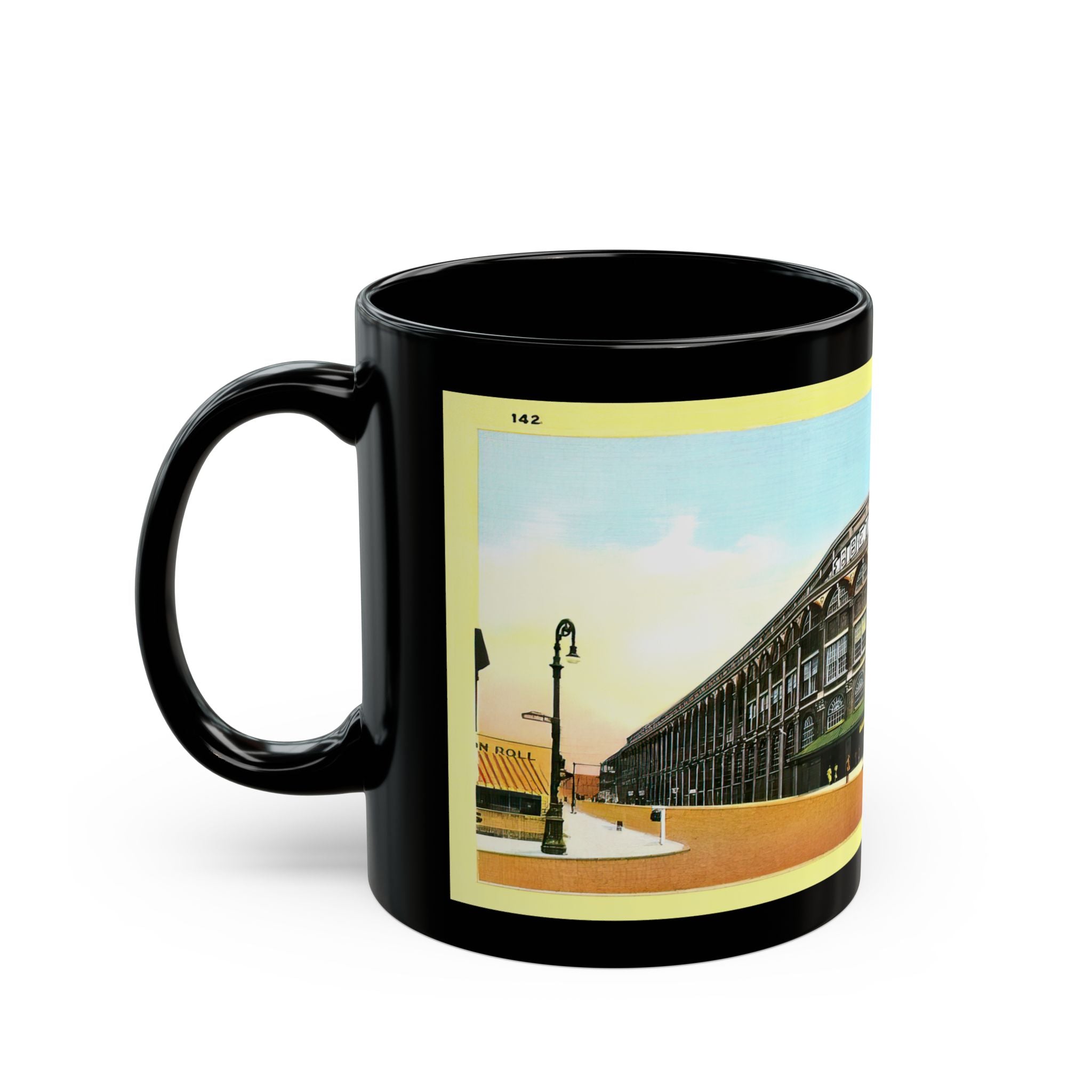Vintage Brooklyn Dodgers Ebbets Field Street View Postcard - Black Mug 11 oz
