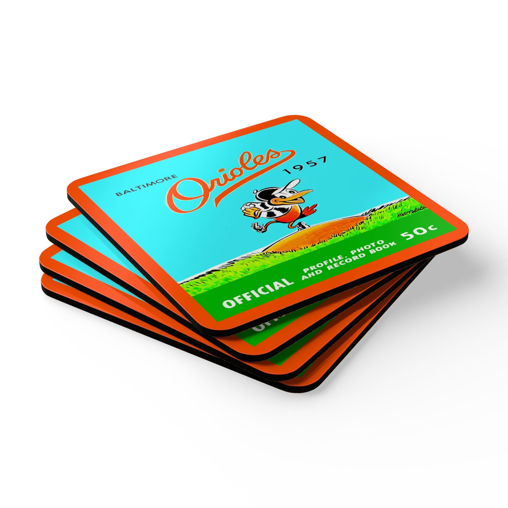 1957 Vintage Baltimore Orioles Program Cover - Corkwood Coaster Set