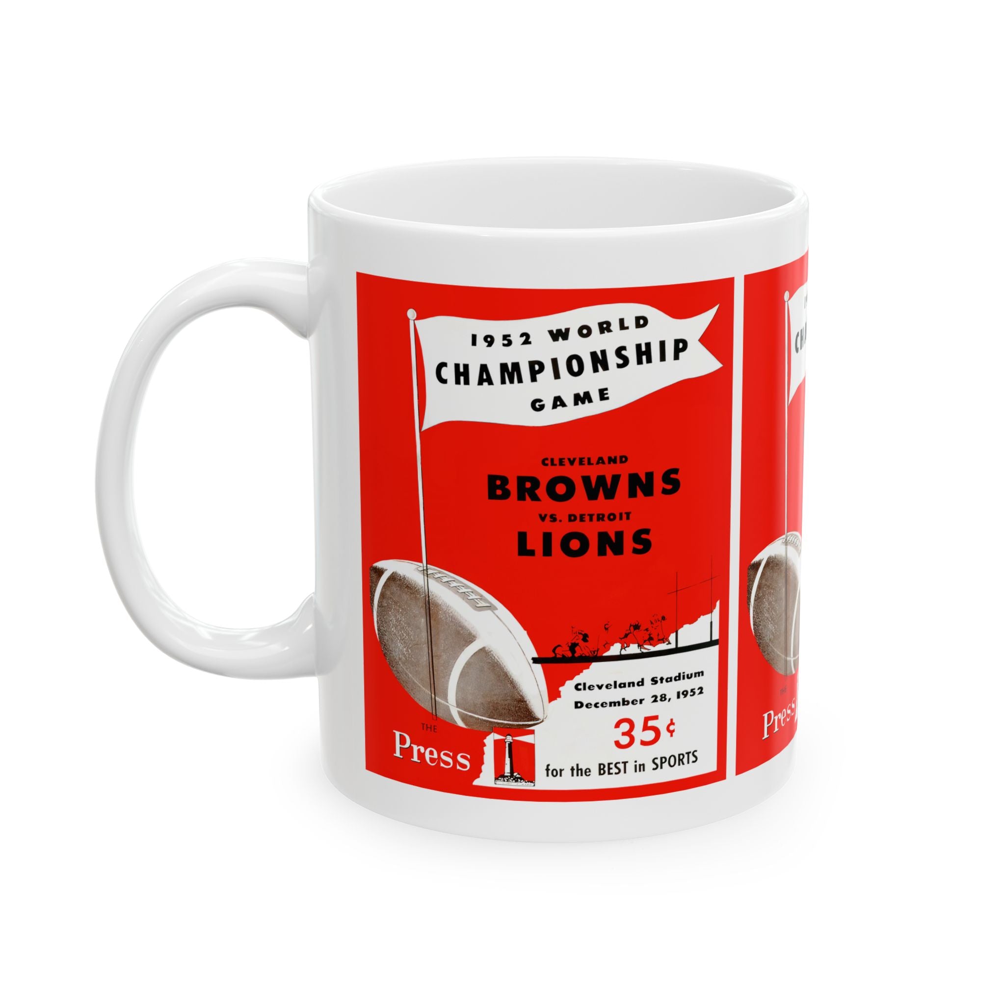 Vintage Cleveland Browns - Detroit Lions 1952 Football Program Cover Ceramic Mug, Sports Fan Gift, Football Memorabilia, Coffee Cup, Sports