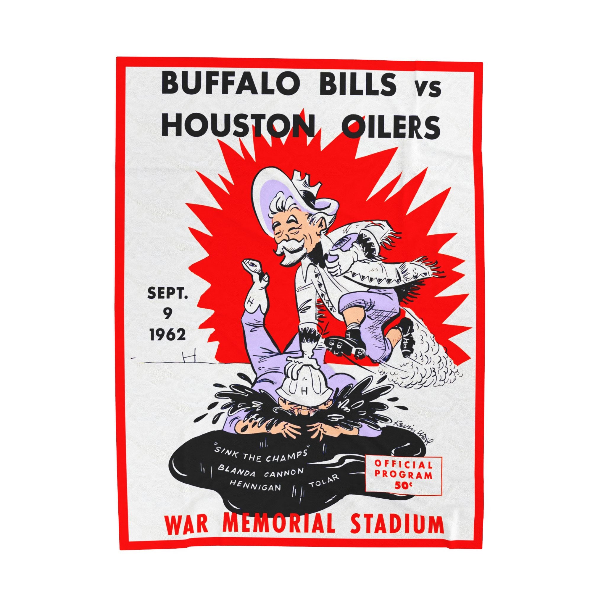 Vintage Houston Oilers - Buffalo Bills Football Program Velveteen Plush Blanket, Throw Blanket, Home Decor, Sports Gift, Game Day Gear