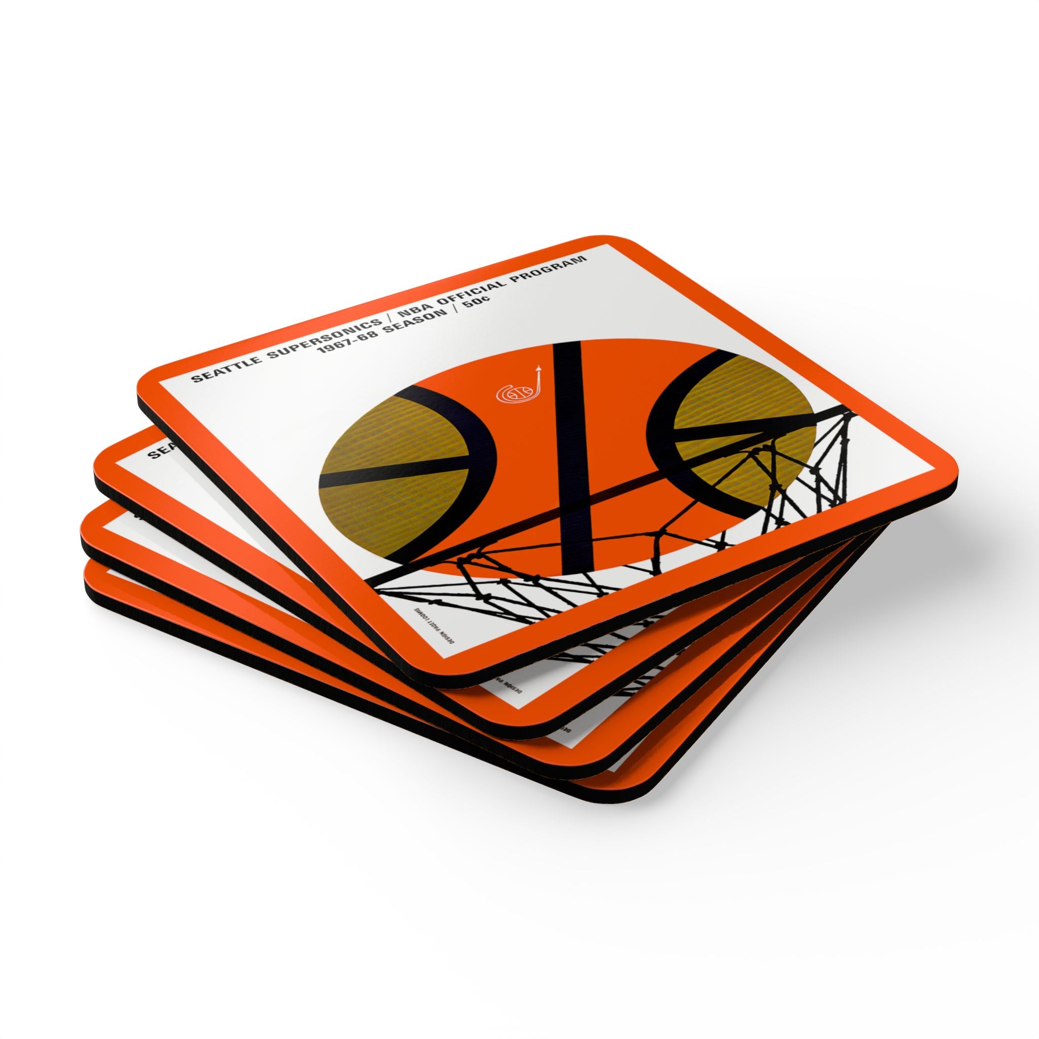 1967- 1968 Vintage Seattle Supersonics Basketball Program Cover - Corkwood Coaster Set