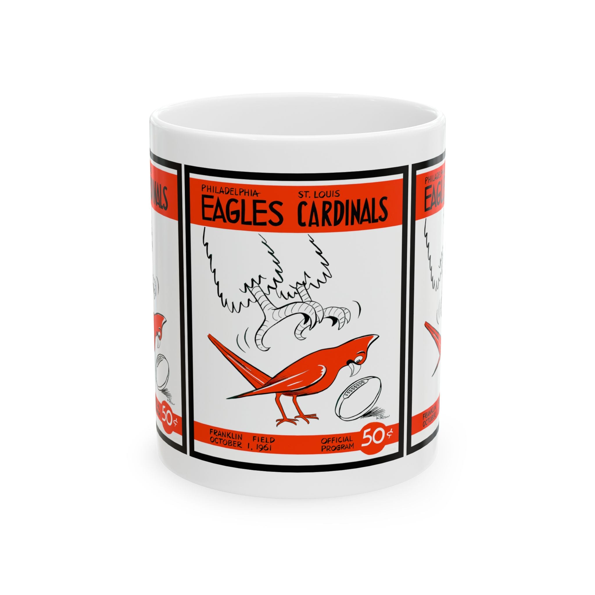 1961 Vintage Eagles - Cardinals Football Program Cover - Ceramic Mug, 11oz, 15oz