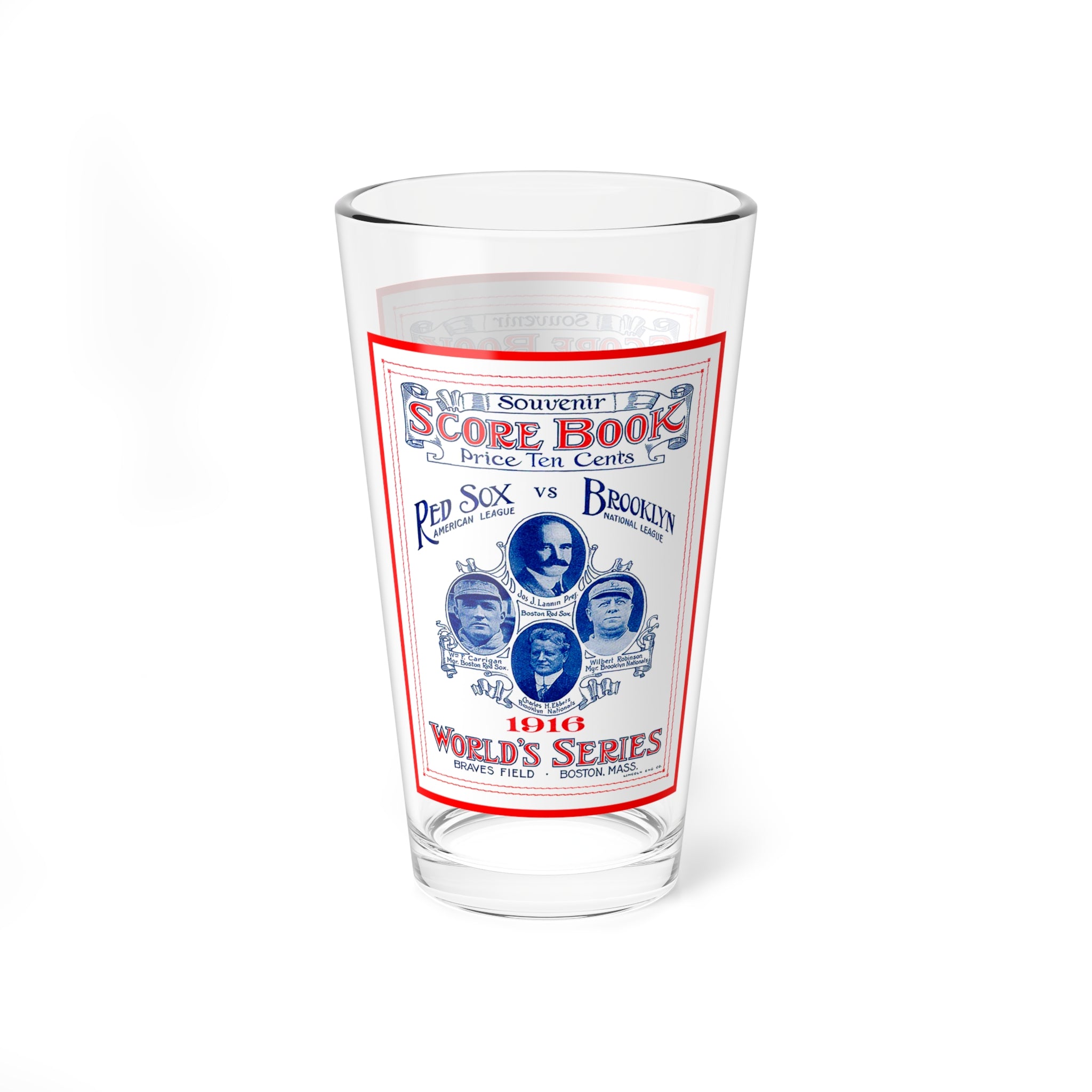 Mixing Glass, 16oz - 1916 Baseball World Series Dodgers-Red Sox, Gift, Barware, Sports Memorabilia, Baseball Fanatic, Vintage Style