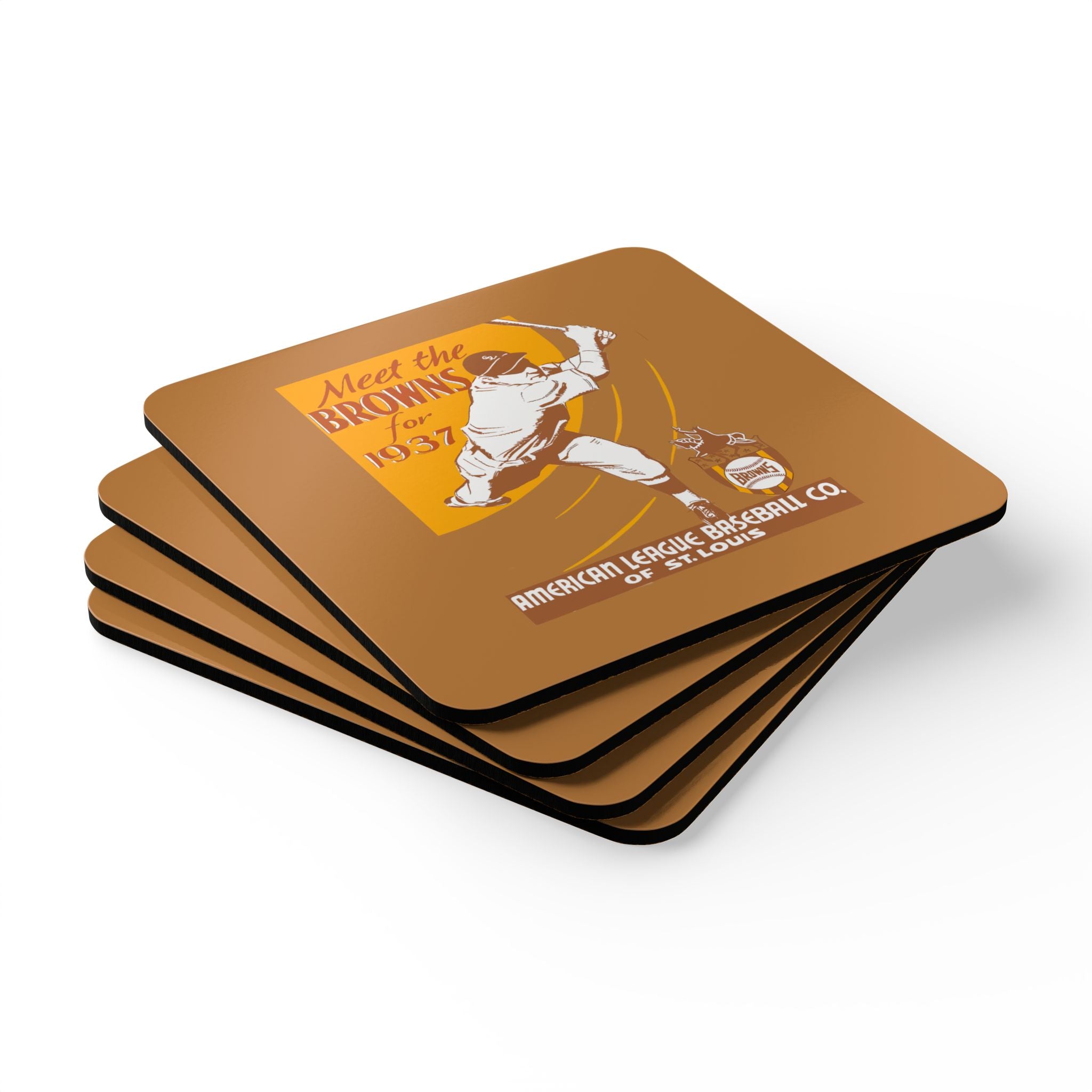 1937 Vintage St. Louis Browns Baseball Media Guide Cover - Corkwood Coaster Set
