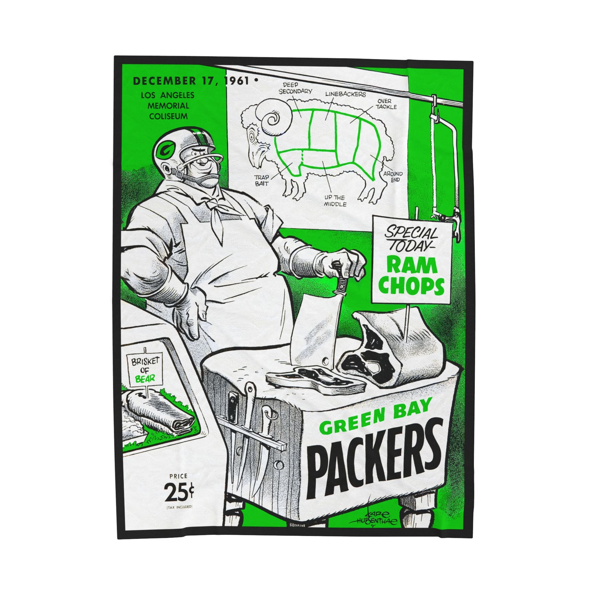 Throw Blanket, Green Bay Packer Los Angeles Rams 1961 Football Memorabilia, Football Sports Fan Gift, Cozy Bedspread, Game Day Couch Throw