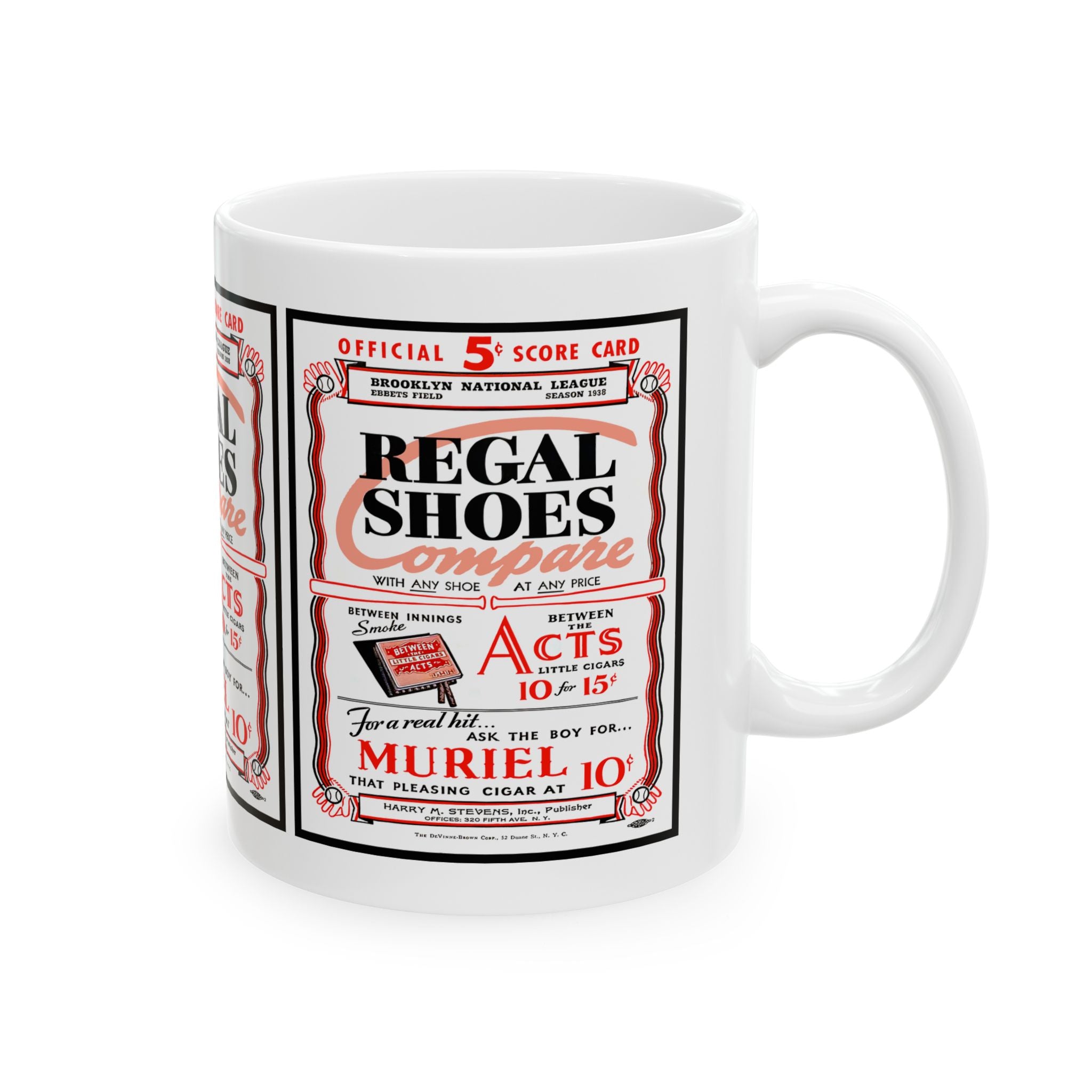 Vintage 1938 Brooklyn Dodgers Program Cover - Regal Shoes Ceramic Mug (11oz, 15oz) - Coffee Cup